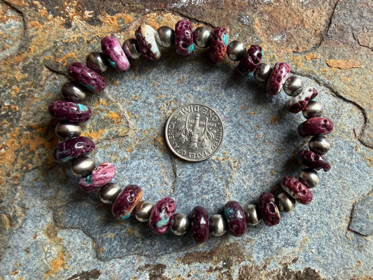 Purple Spiny Oyster Turquoise Pearl Bracelet