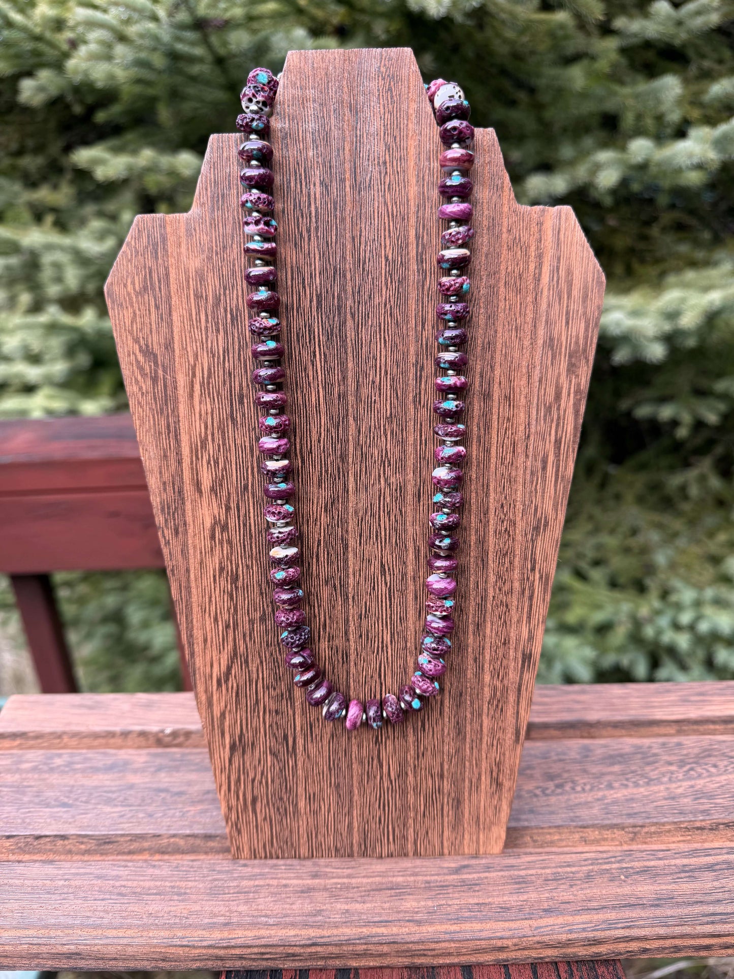 Purple Spiny Oyster Turquoise Pearls Necklace