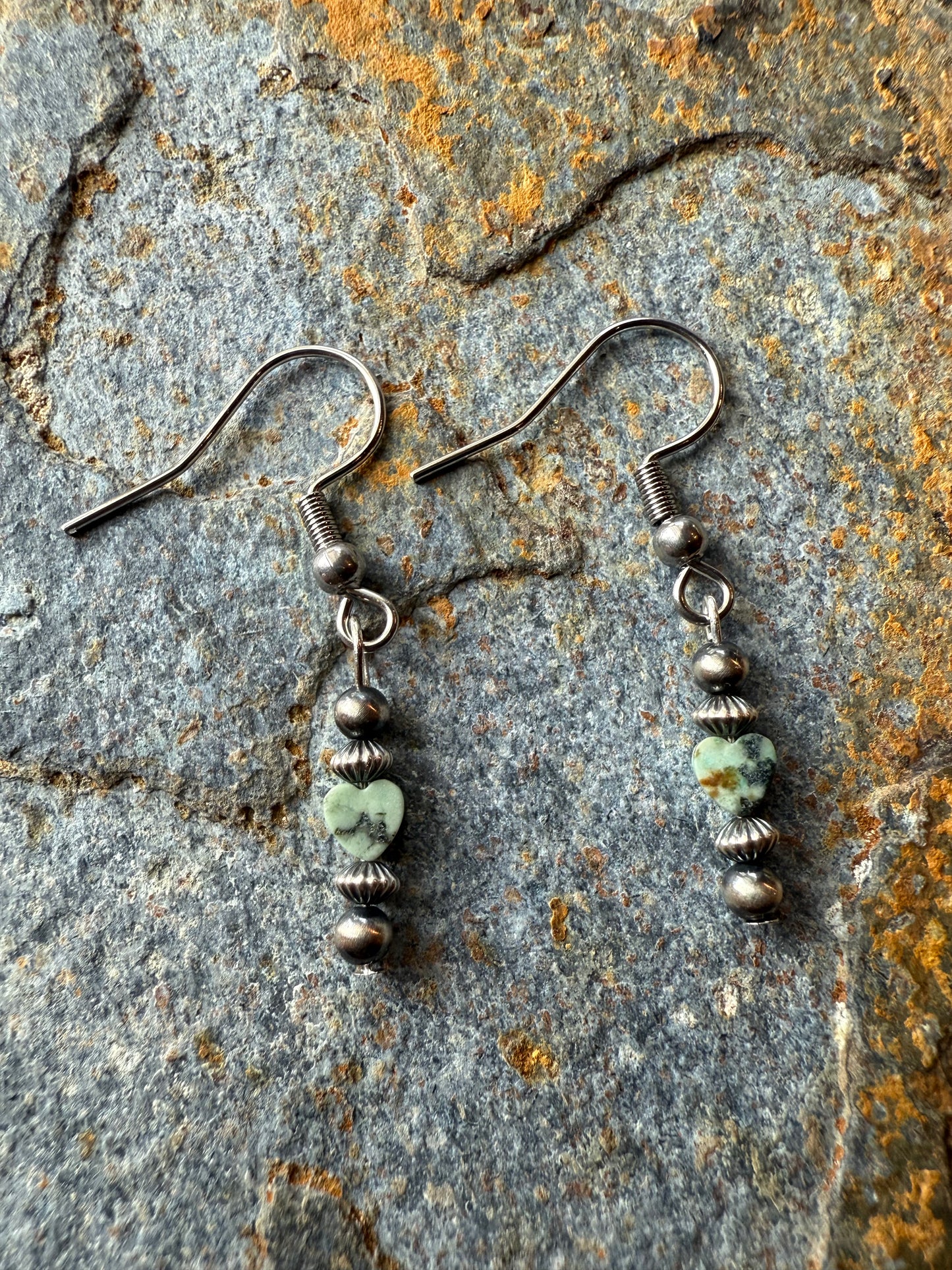 Sterling Silver Pearls & New Lander Turquoise Heart Earrings