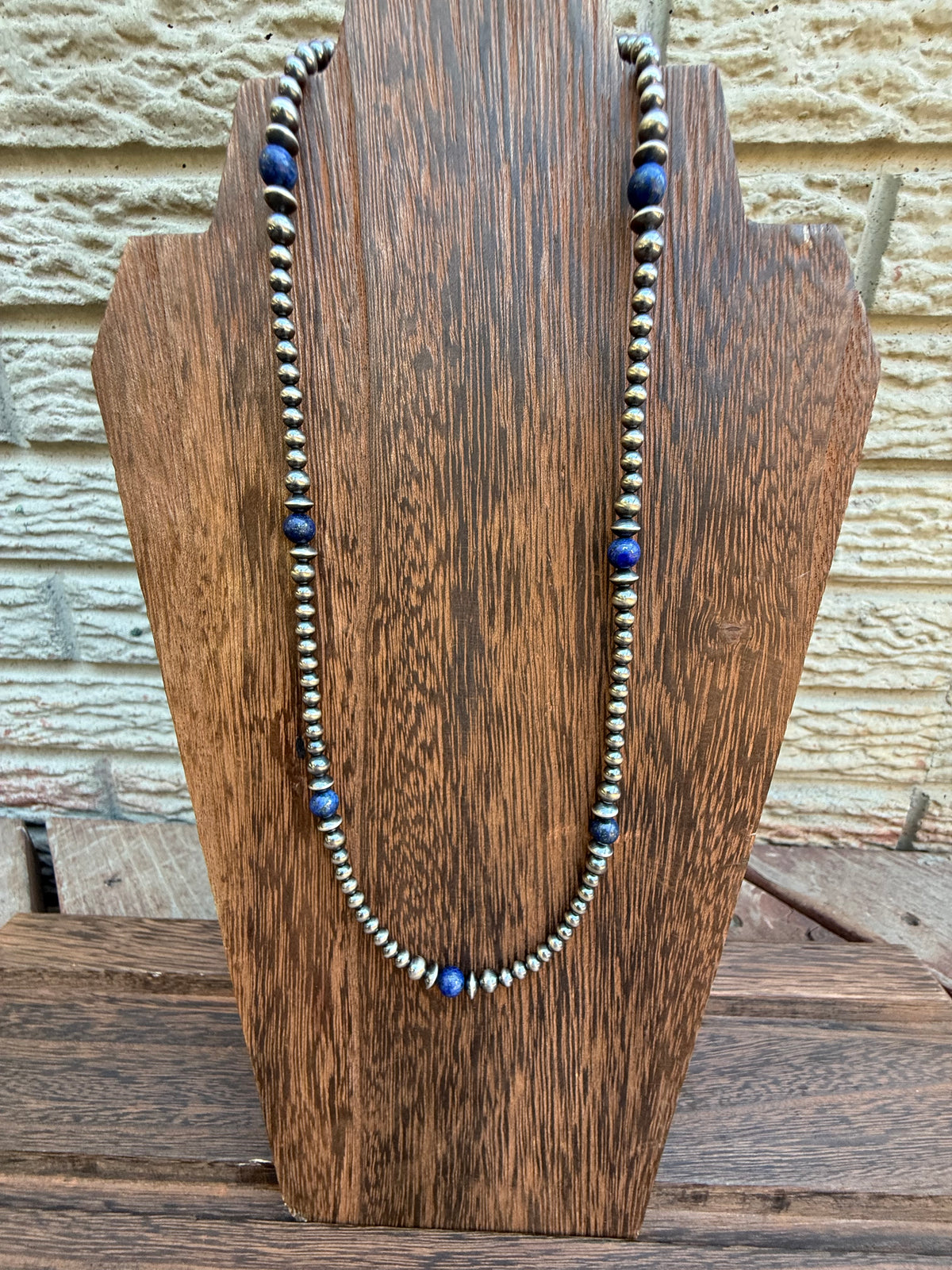 Lapis Lazuli Sterling Silver Pearls Western Necklace 18 inch