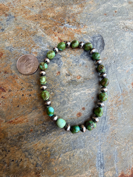 Sonoran Gold Turquoise Nugget Bead Sterling Silver Pearl Bracelet
