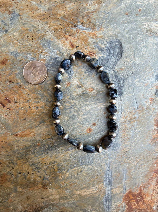 Pietersite Nugget Bead Sterling Silver Pearl Bracelet