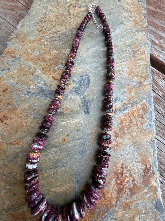 Purple Spiny Oyster Turquoise Sterling Silver Pearls Necklace