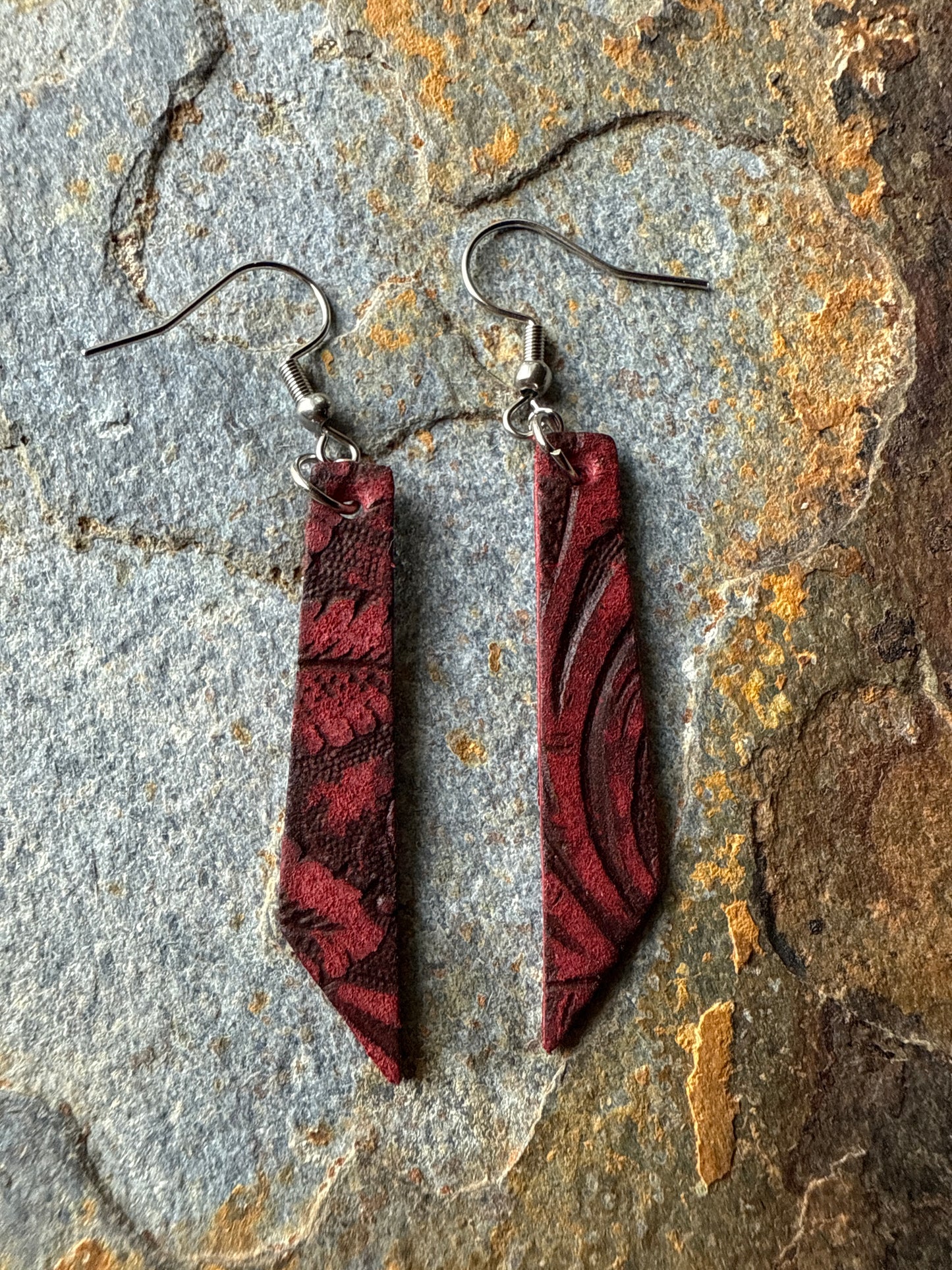 Leather Pointed Bar Earrings