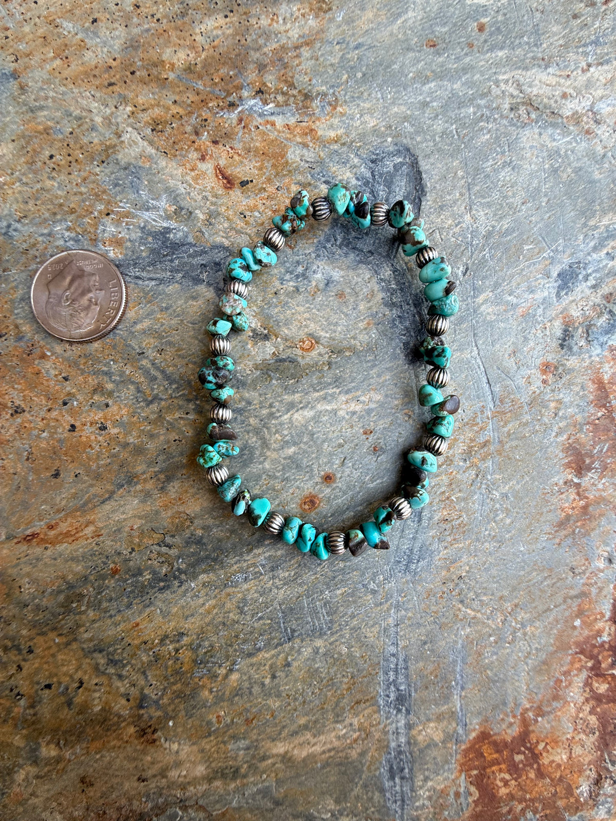 Carico Lake Turquoise Chip Bead Sterling Silver Pearl Bracelet