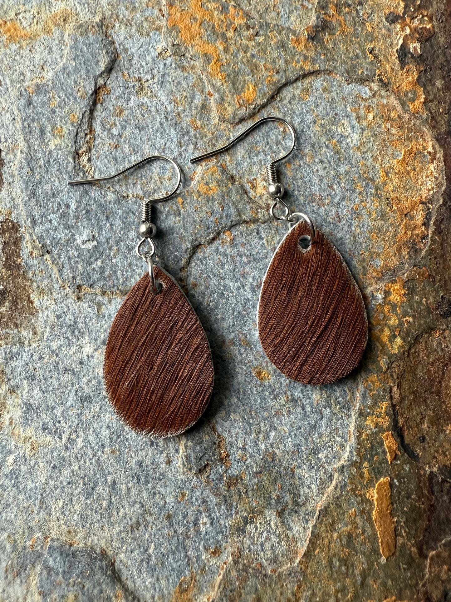 Cowhide Small Tear Drop Earrings