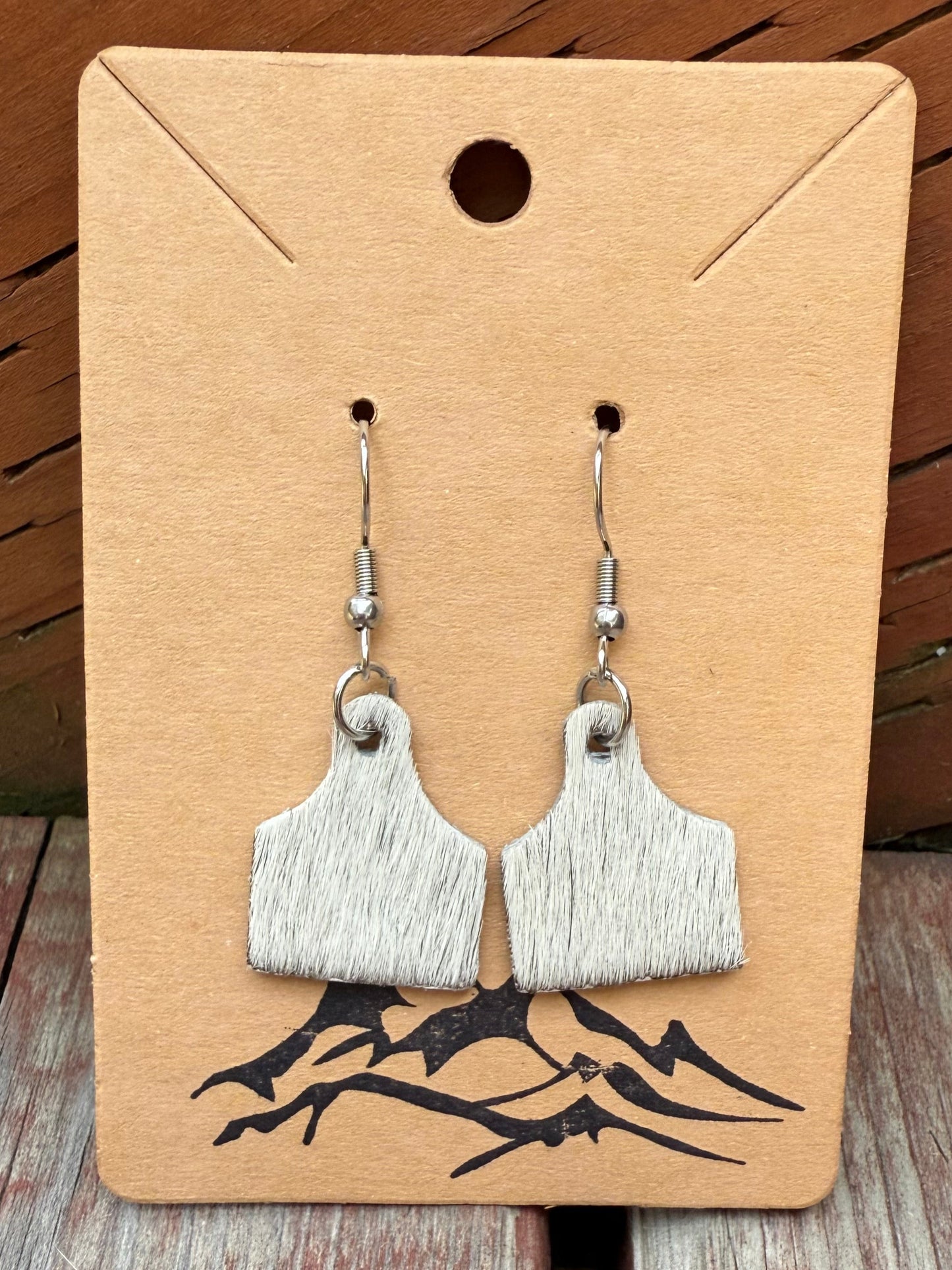 Cowhide Mini Cow Tag Earrings