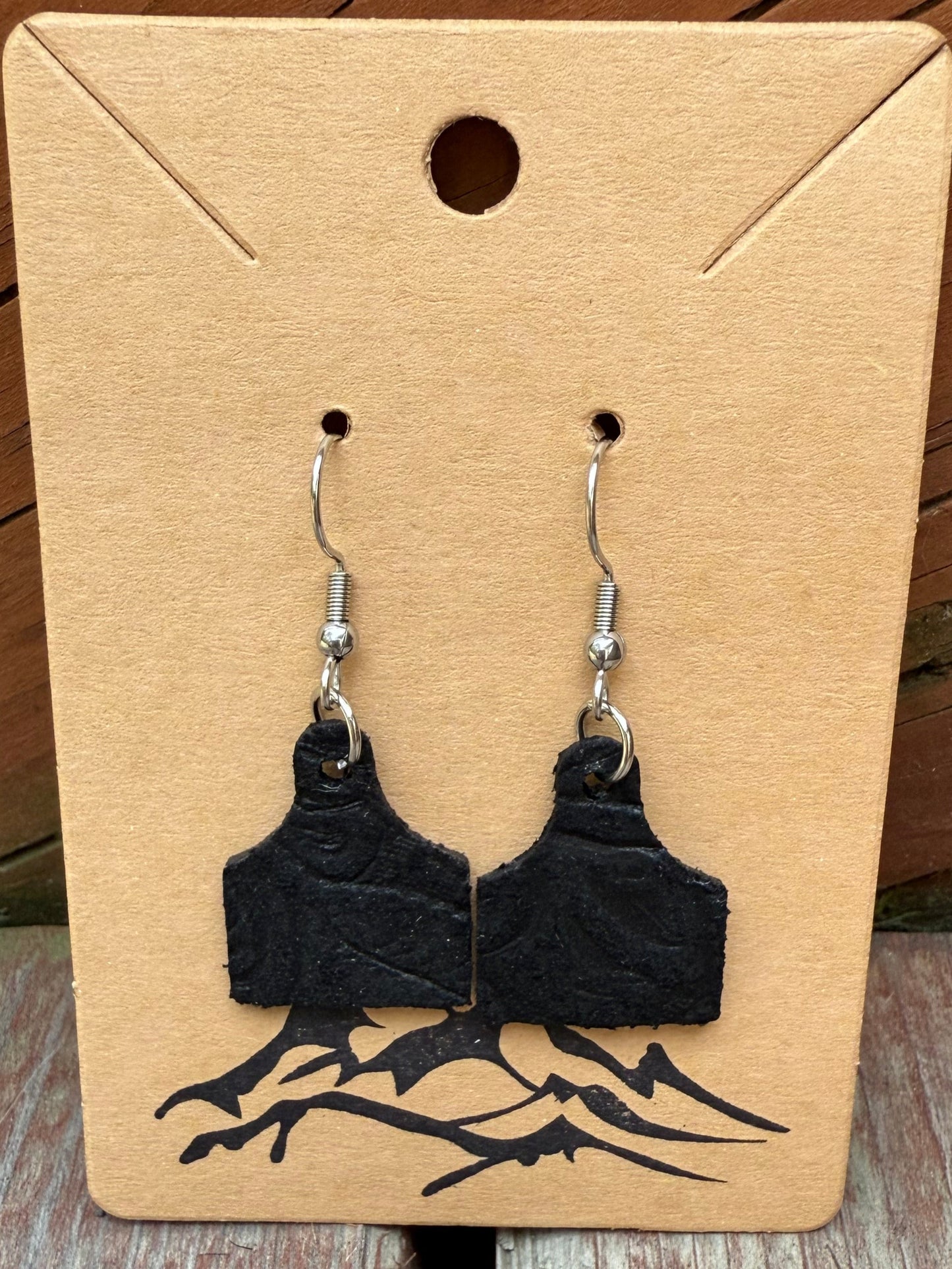 Leather Mini Cow Tag Earrings