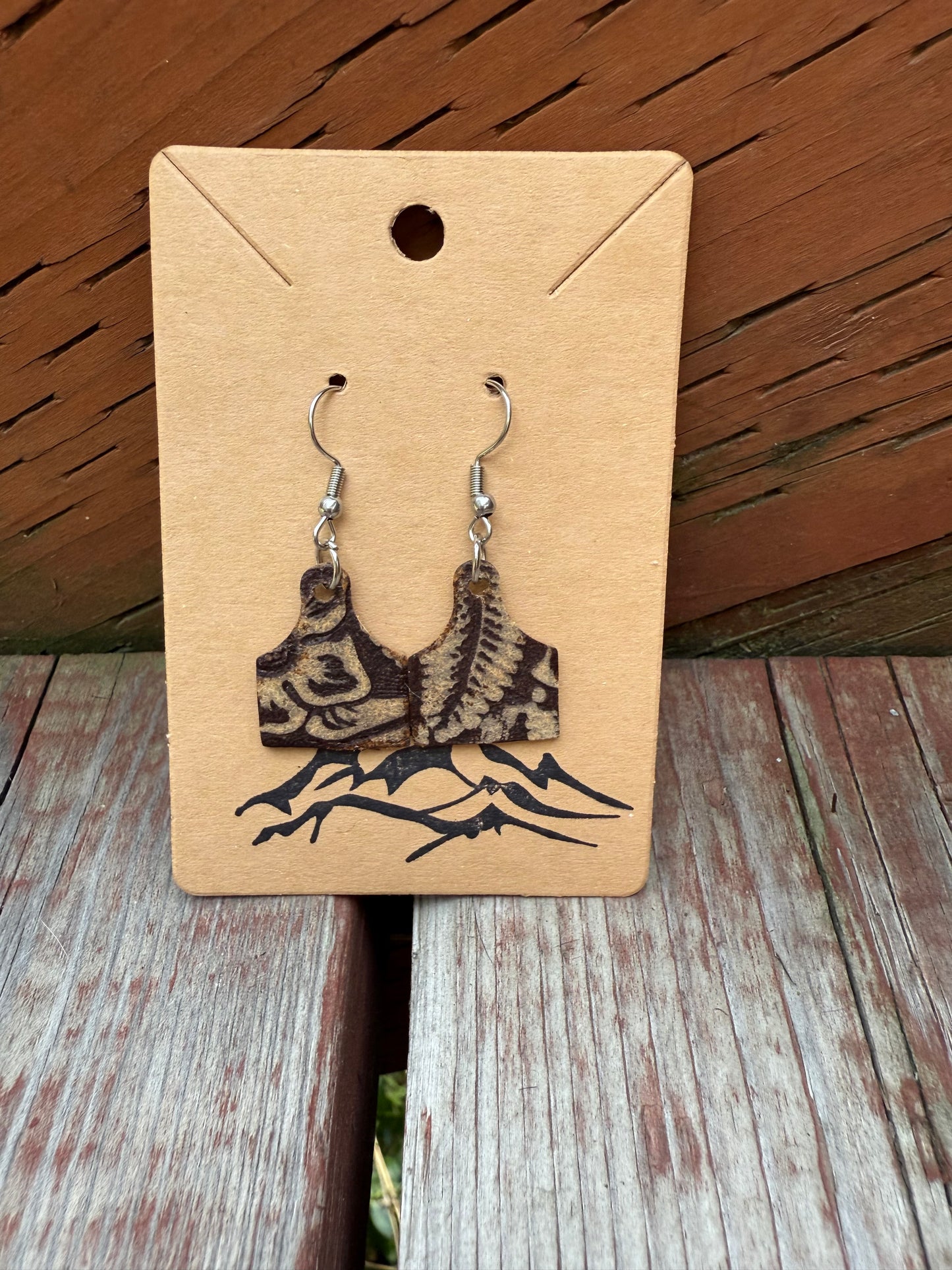 Leather Mini Cow Tag Earrings