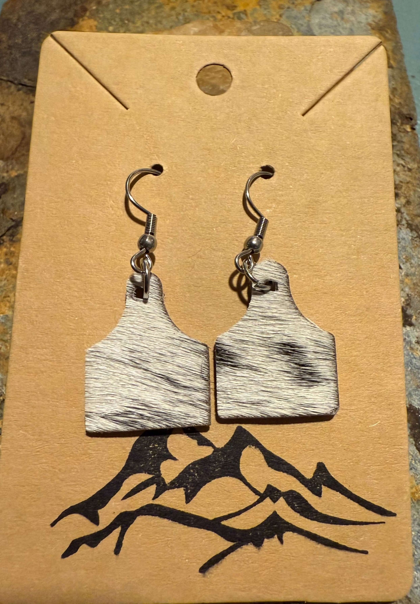 Cowhide Mini Cow Tag Earrings
