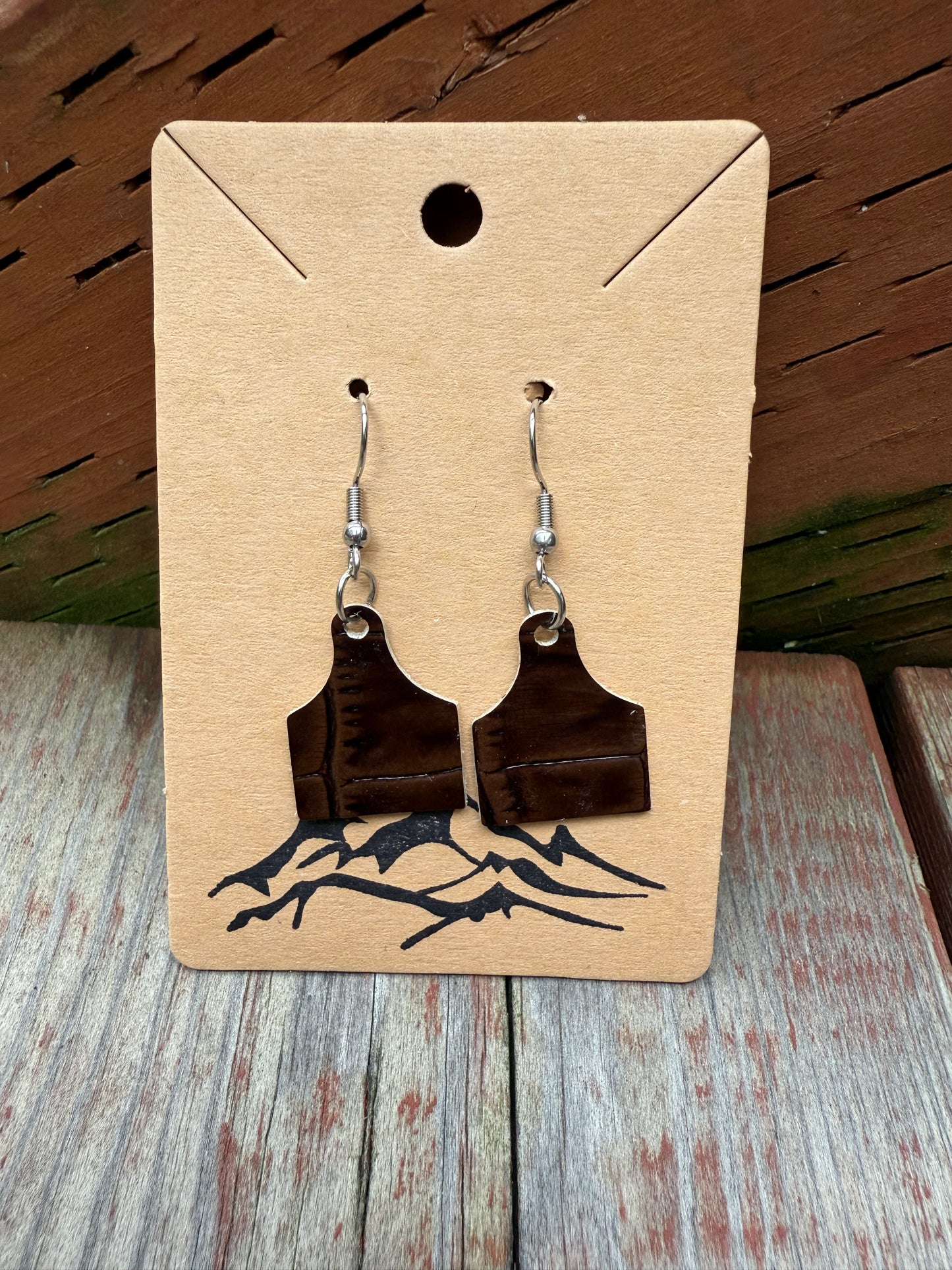 Leather Mini Cow Tag Post Earrings