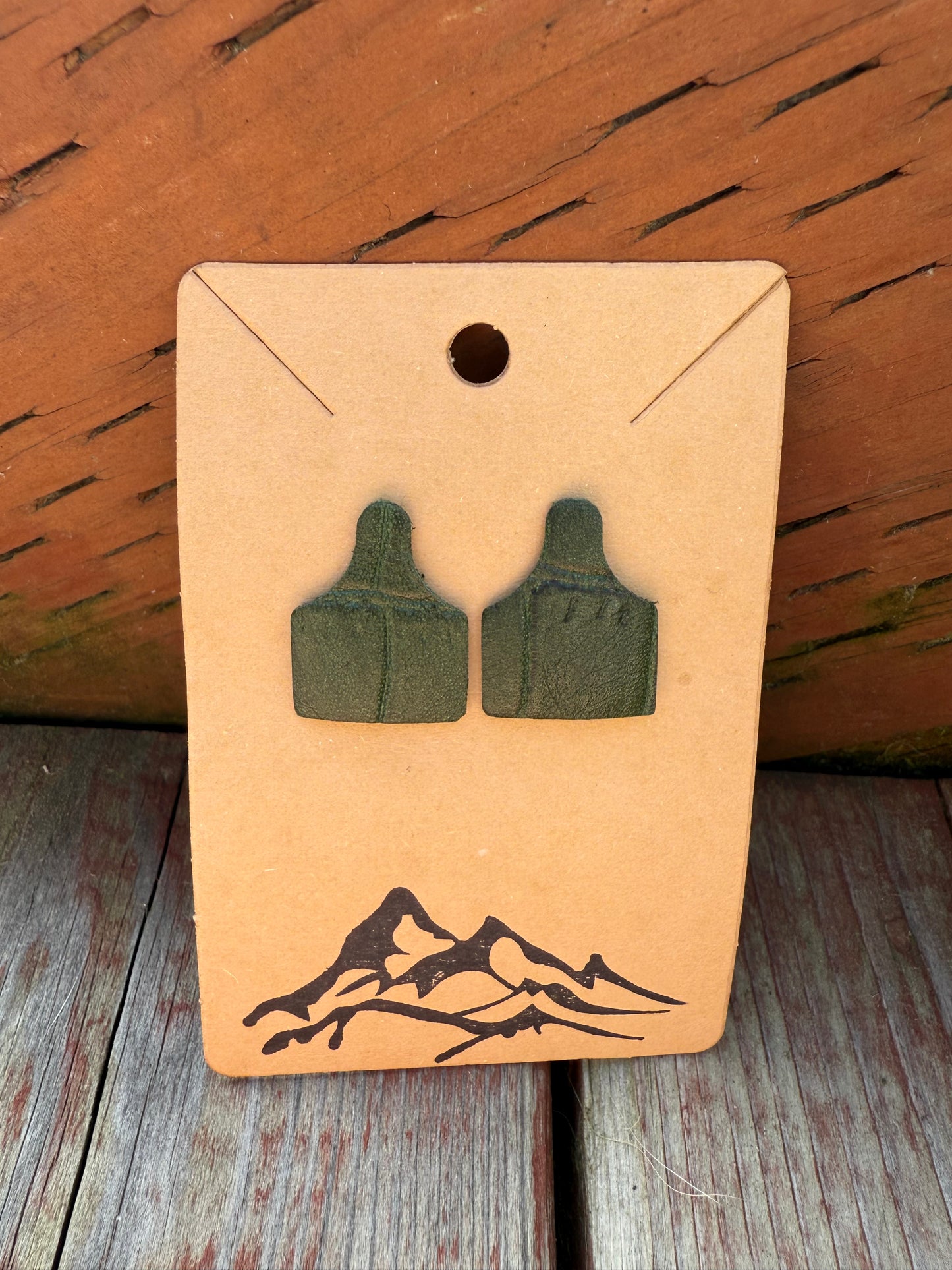 Leather Mini Cow Tag Post Earrings