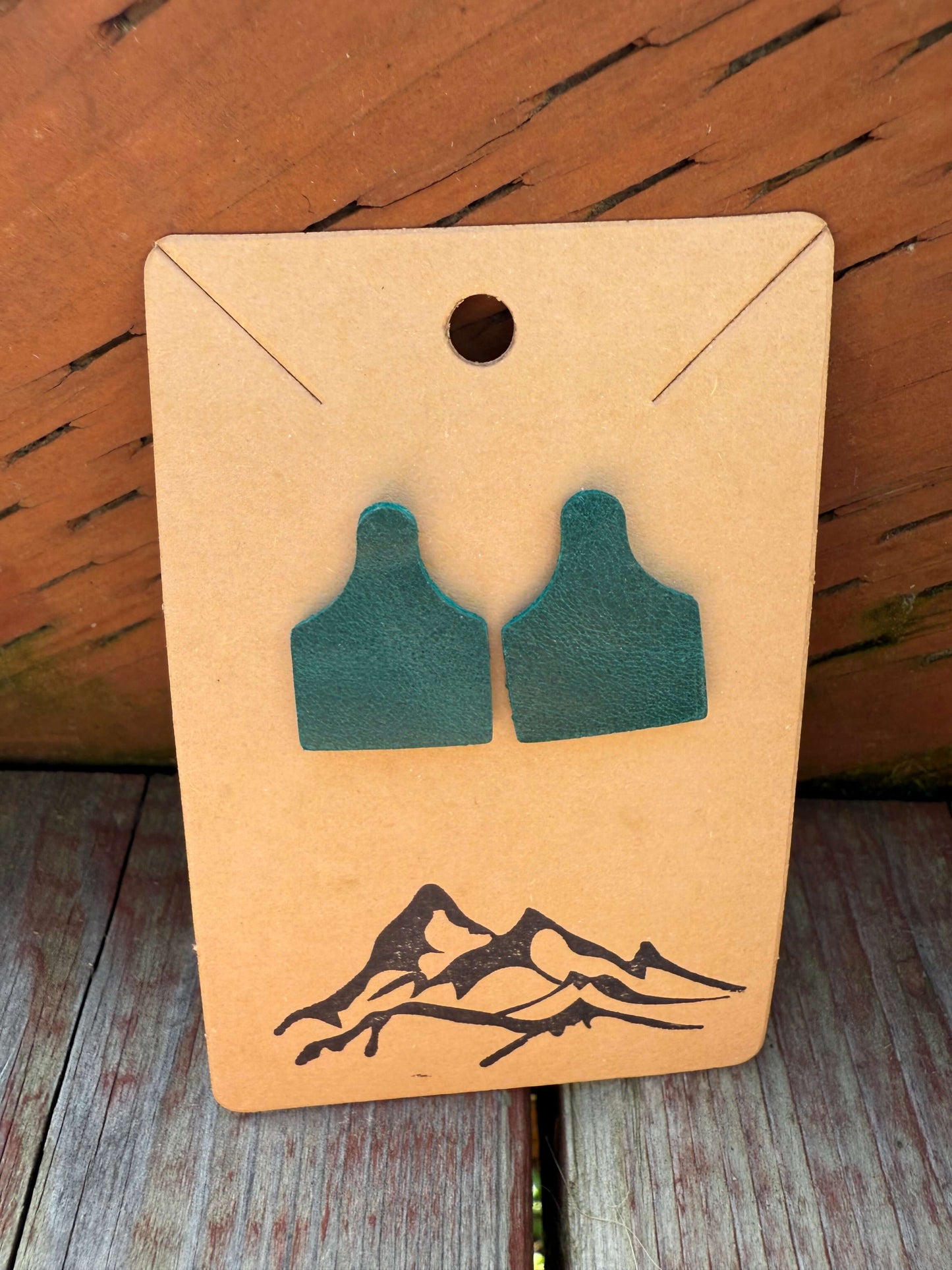 Leather Mini Cow Tag Post Earrings
