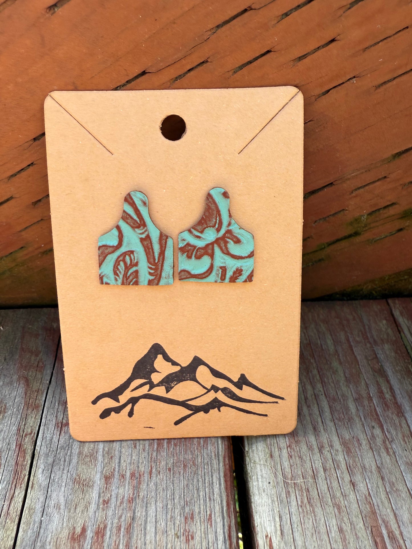 Leather Mini Cow Tag Post Earrings