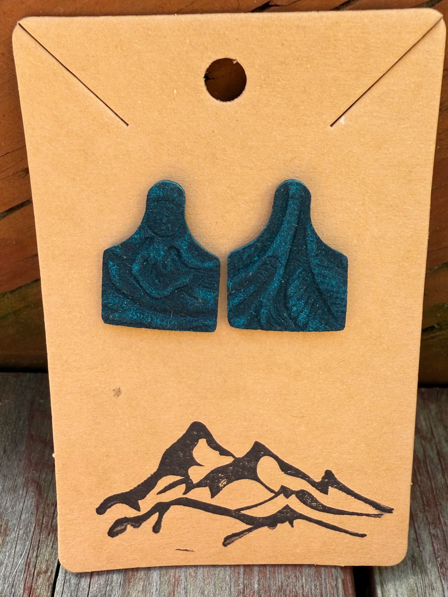 Leather Mini Cow Tag Post Earrings