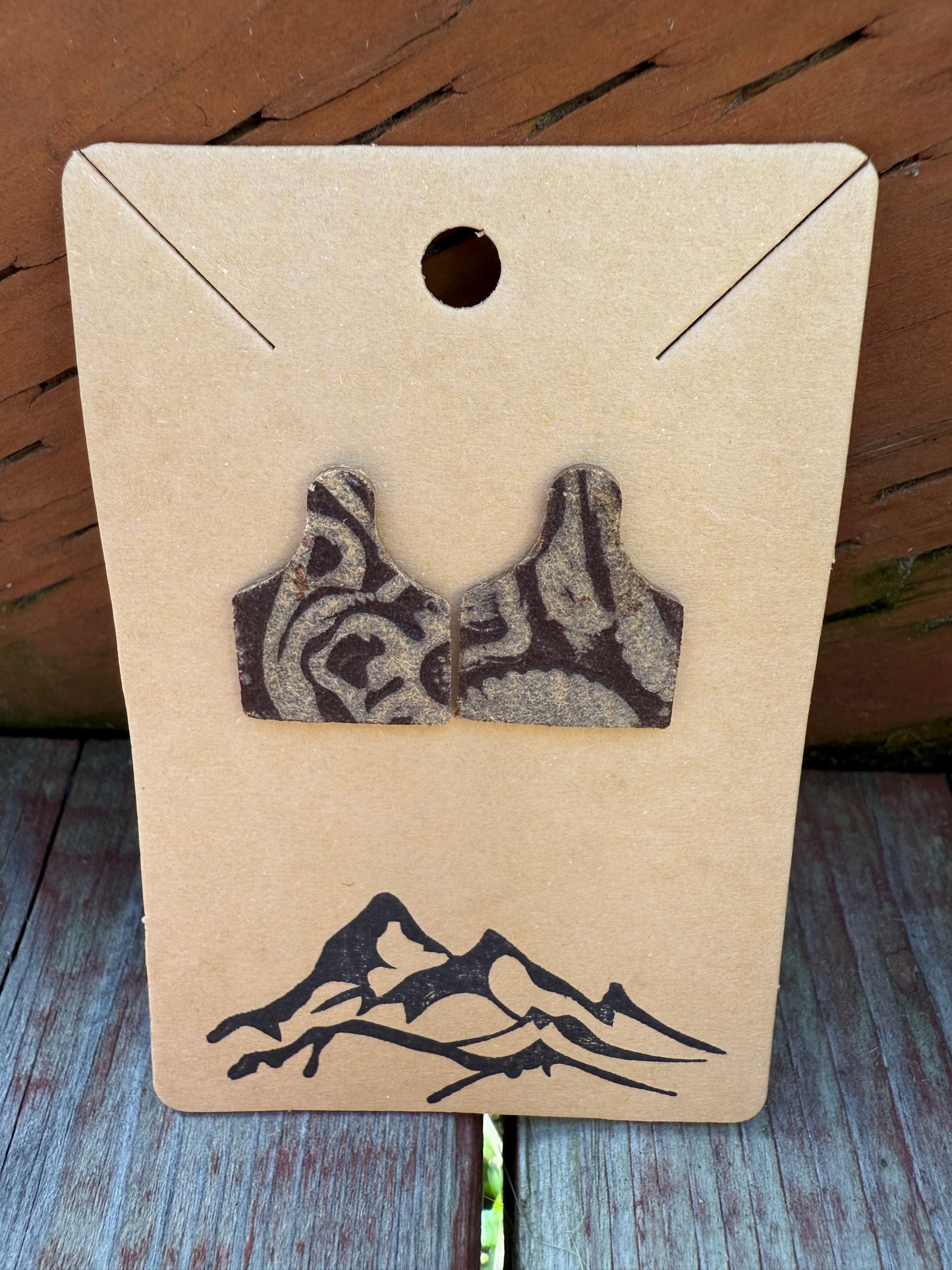Leather Mini Cow Tag Post Earrings