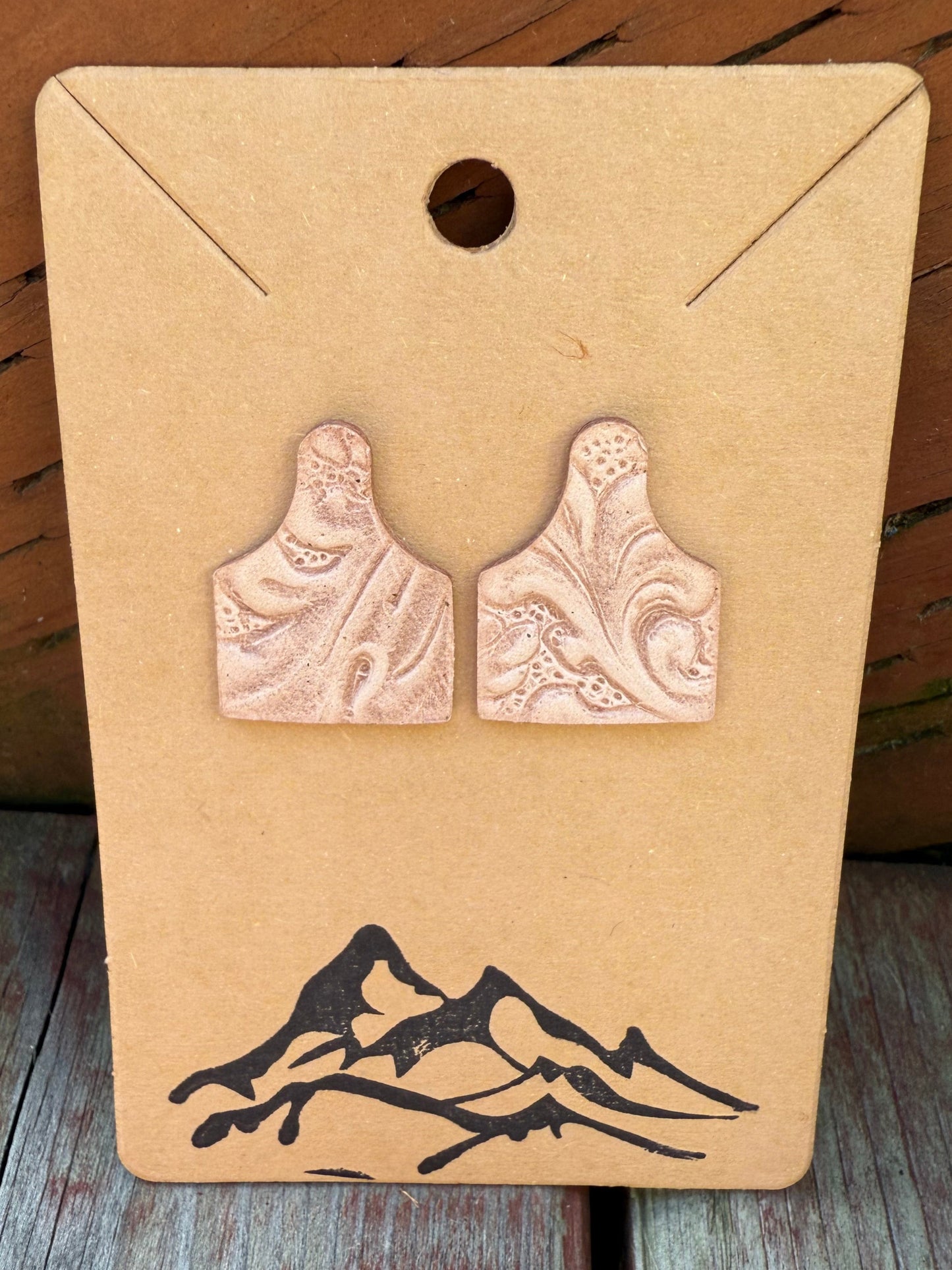 Leather Mini Cow Tag Post Earrings