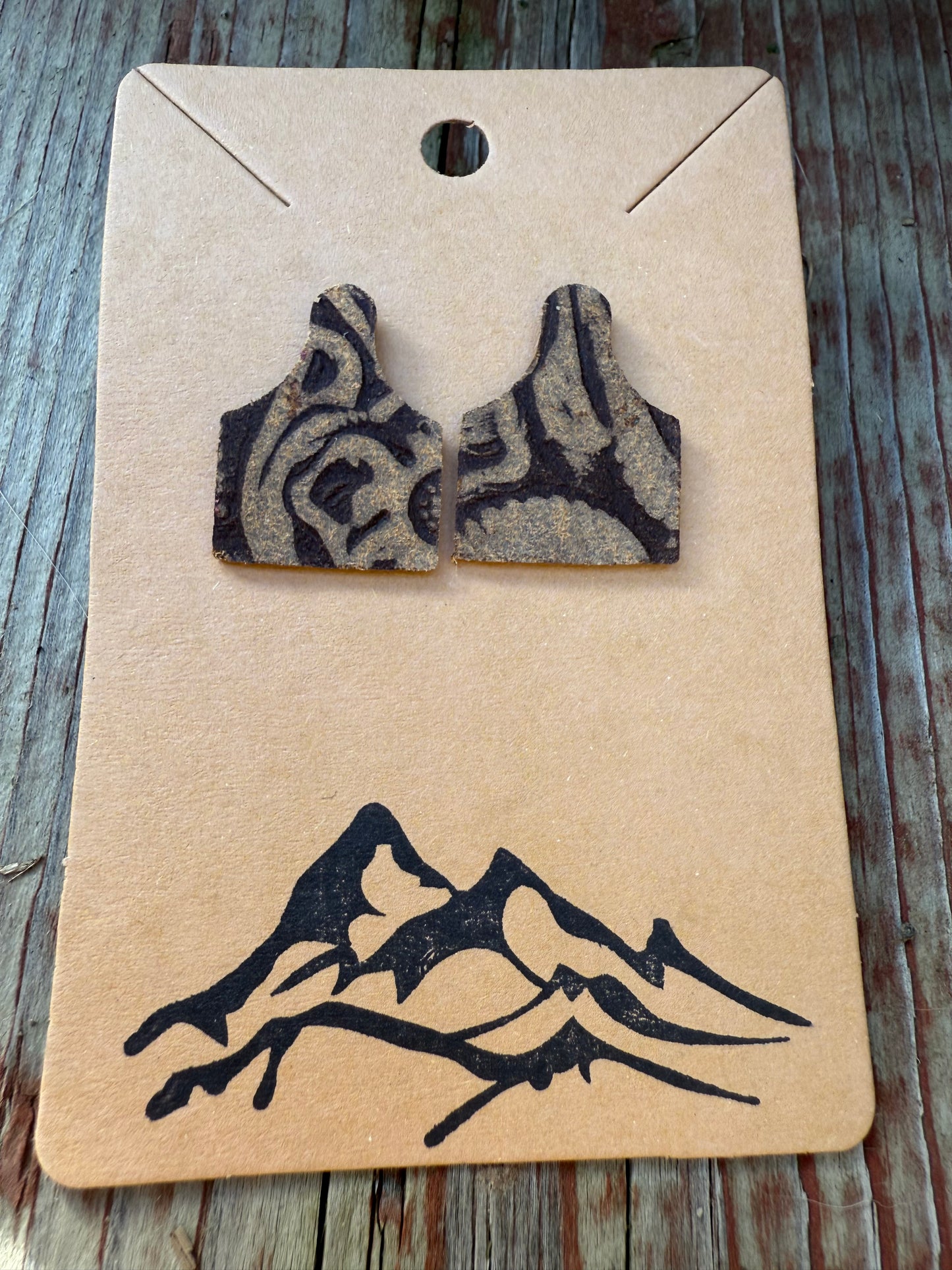 Leather Mini Cow Tag Post Earrings