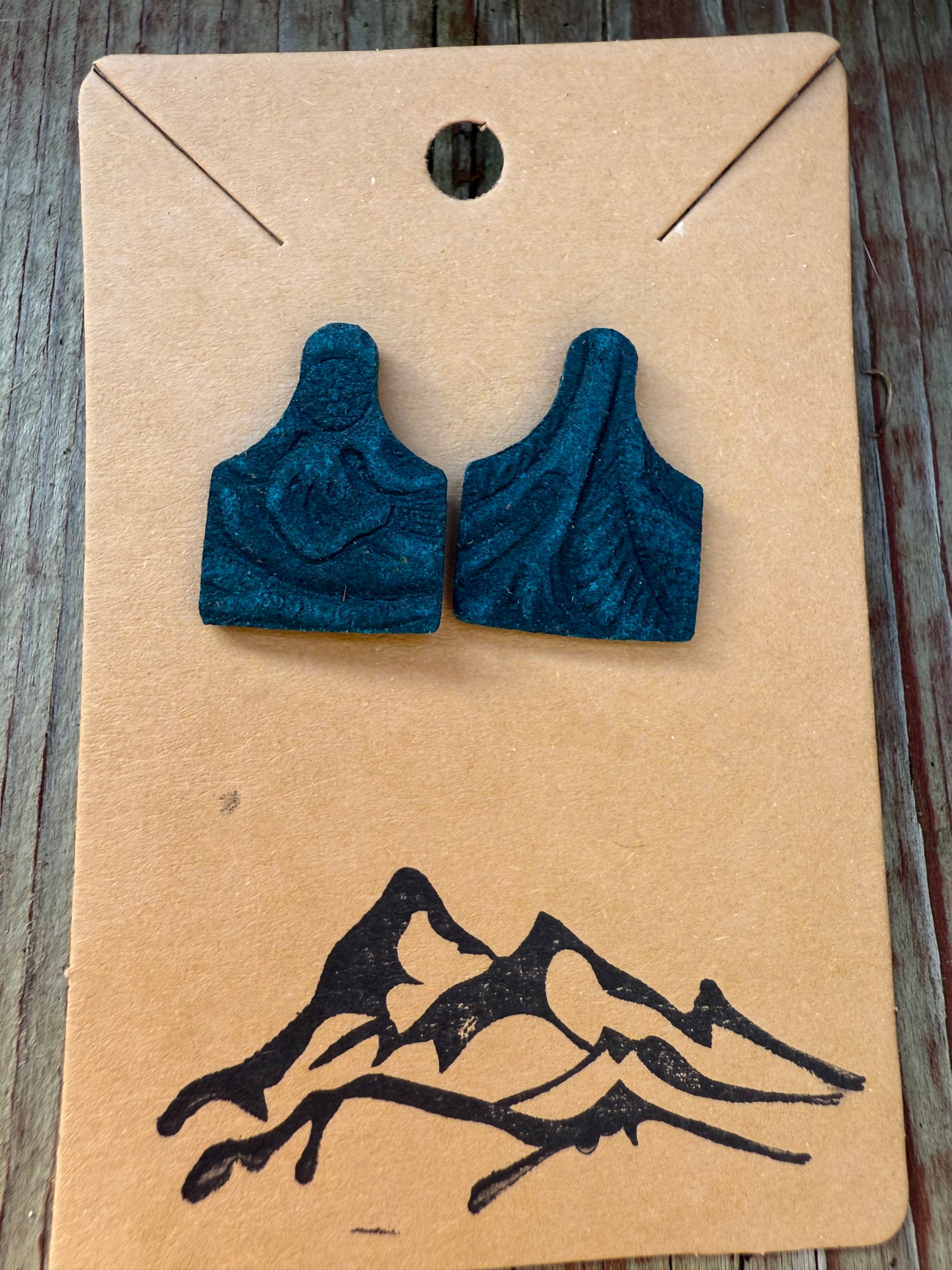 Leather Mini Cow Tag Post Earrings
