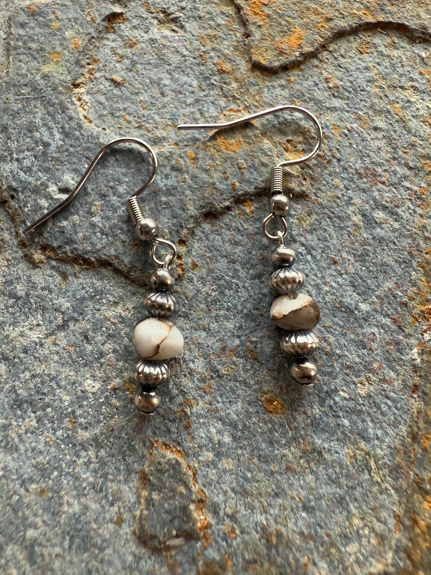 Sterling Silver Corrugated Pearls & White Buffalo Earrings