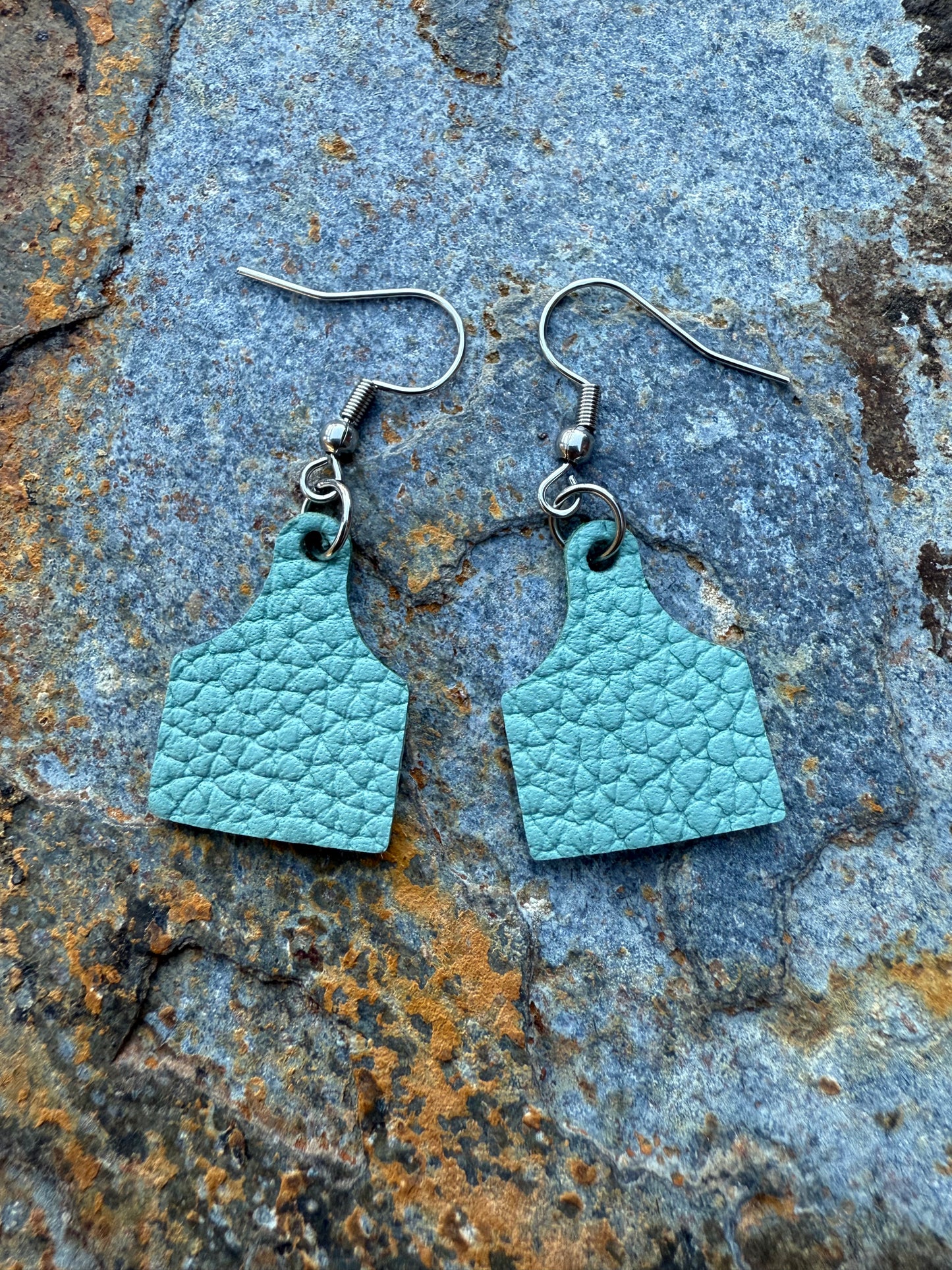 Leather Mini Cow Tag Earrings