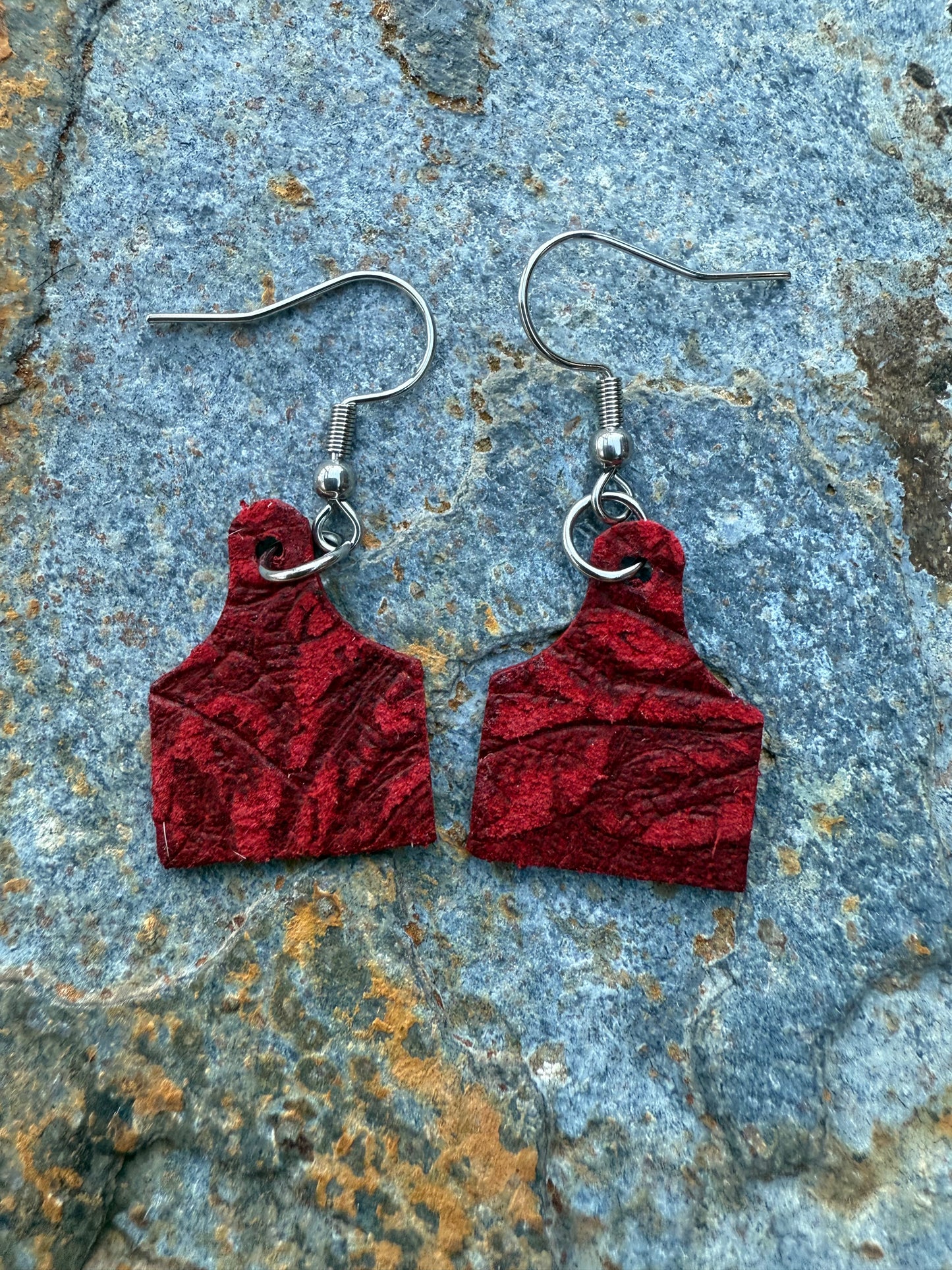 Leather Mini Cow Tag Earrings