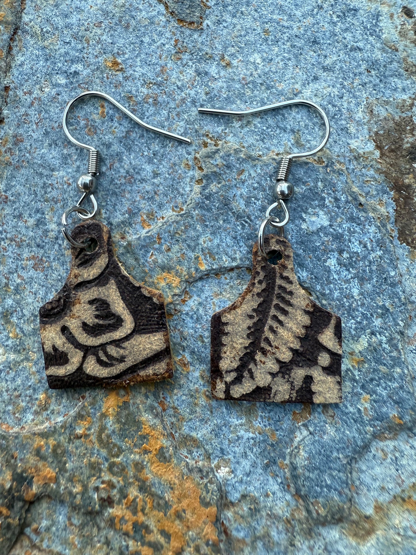 Leather Mini Cow Tag Earrings