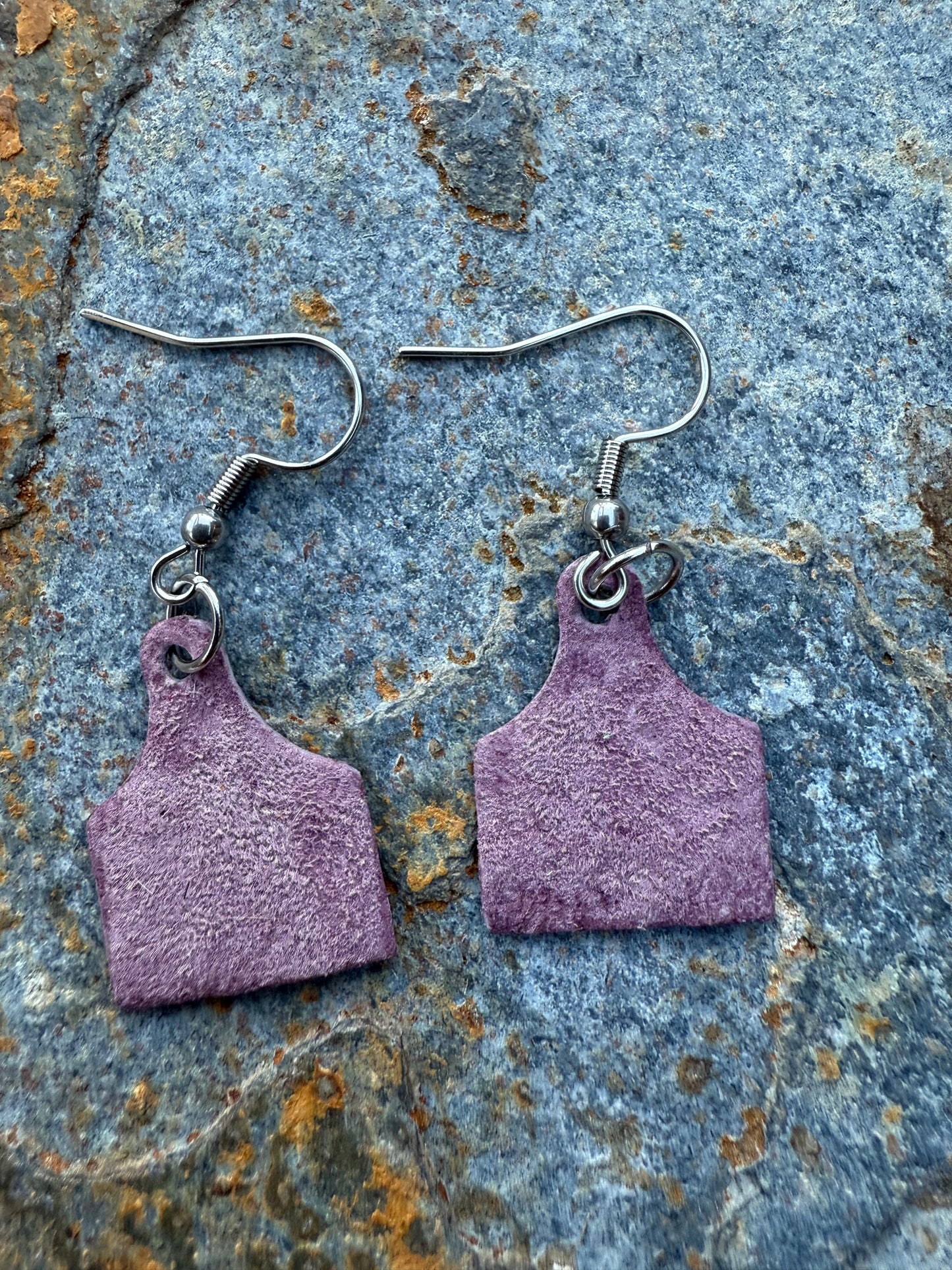 Leather Mini Cow Tag Earrings