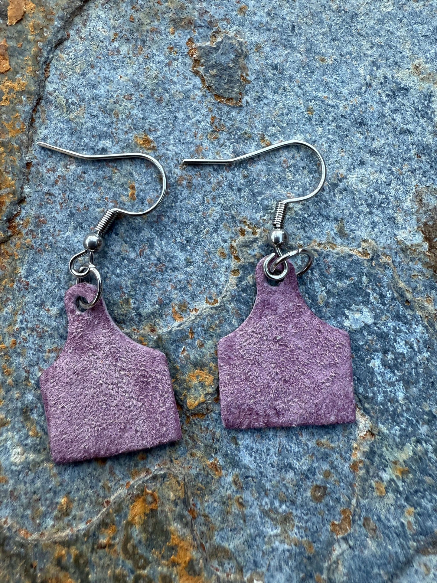 Leather Mini Cow Tag Earrings