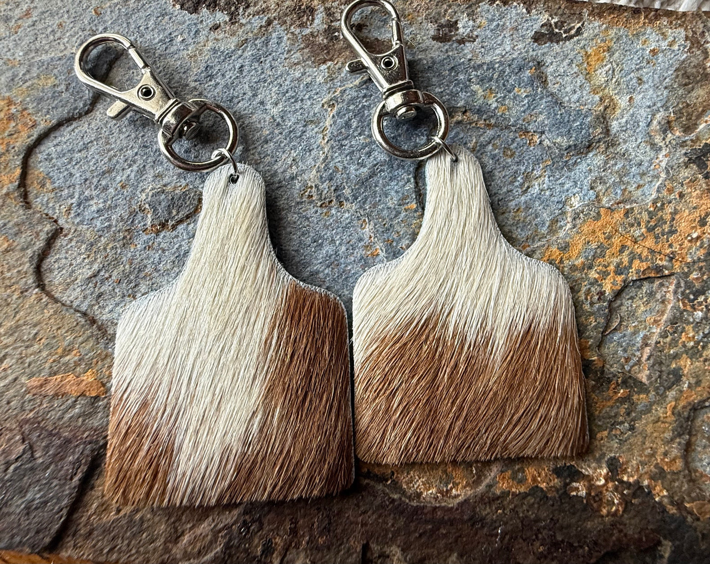 Cowhide Cow Tag Keychain – Turquoise bead option