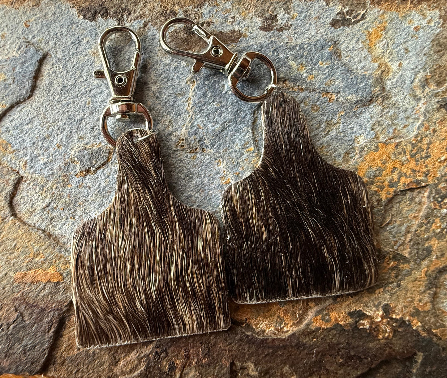 Cowhide Cow Tag Keychain – Turquoise bead option