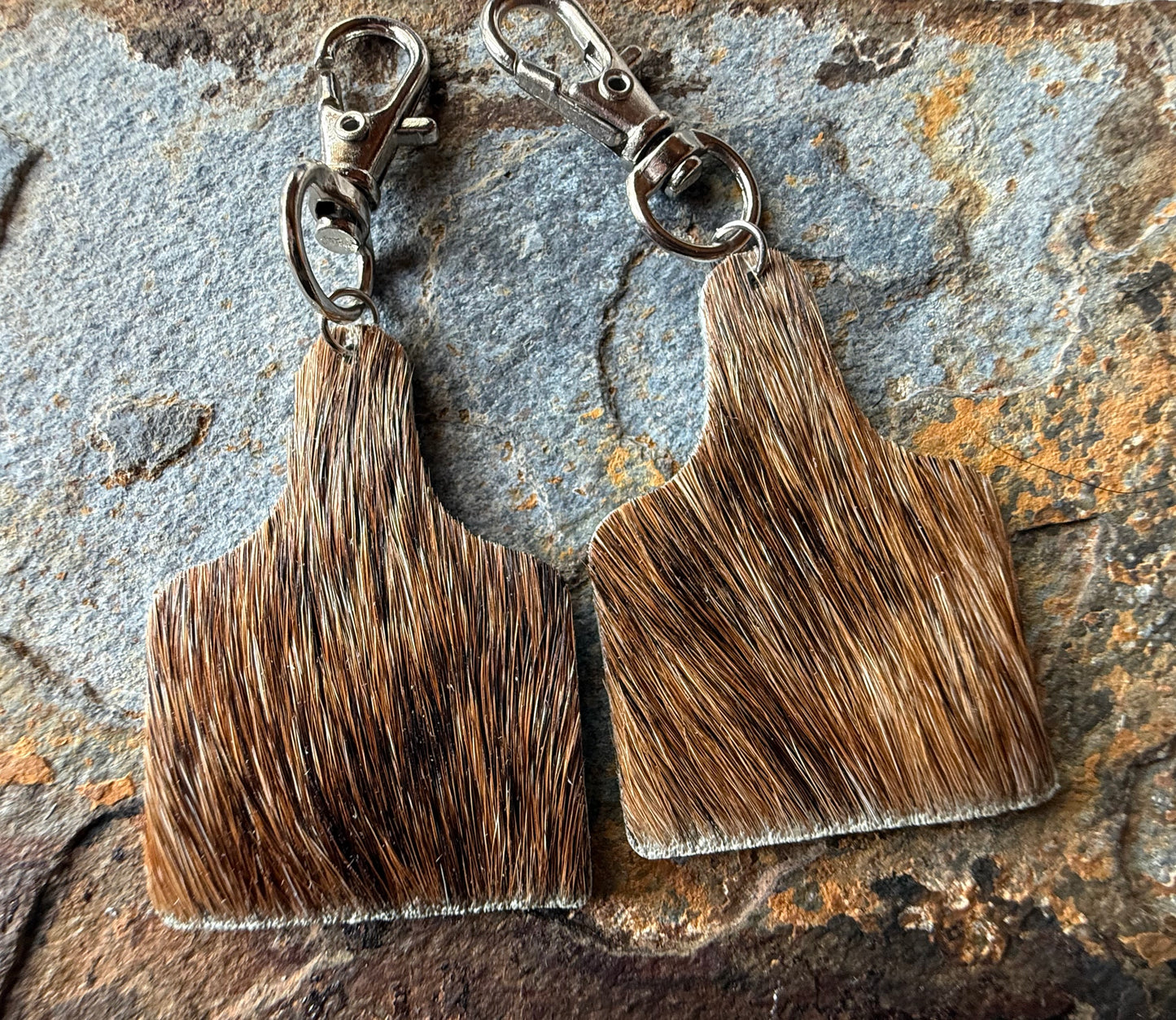 Cowhide Cow Tag Keychain – Turquoise bead option
