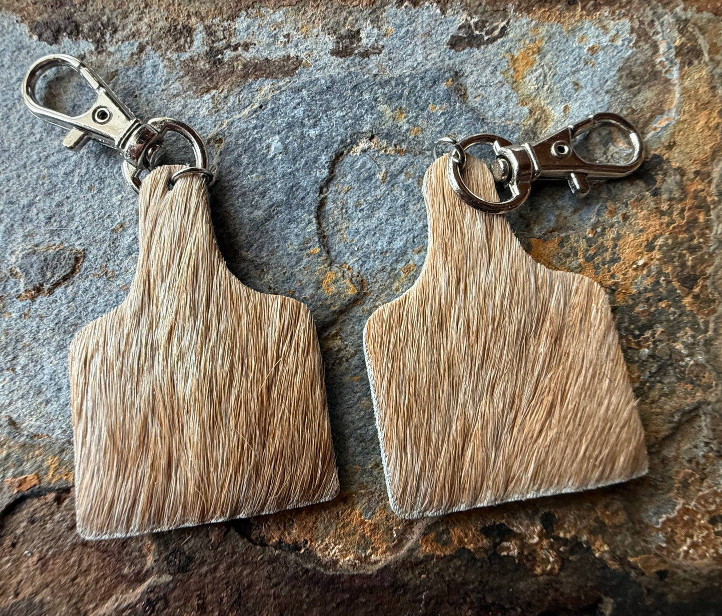 Cowhide Cow Tag Keychain – Turquoise bead option