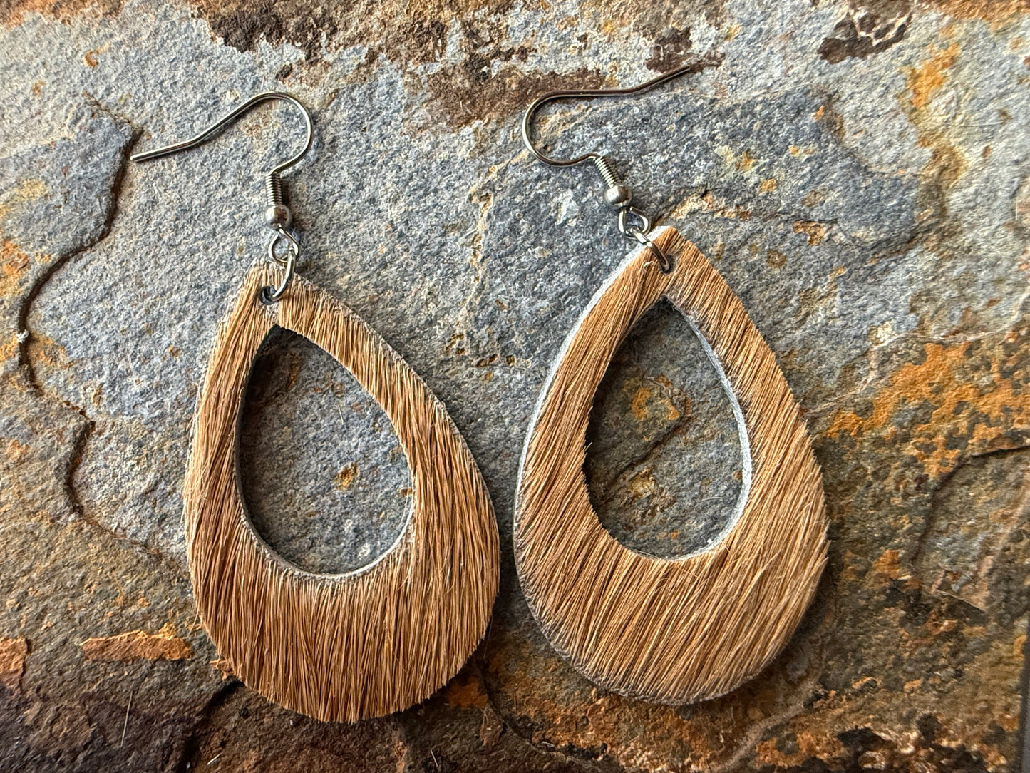 Cowhide Large Teardrop Earrings