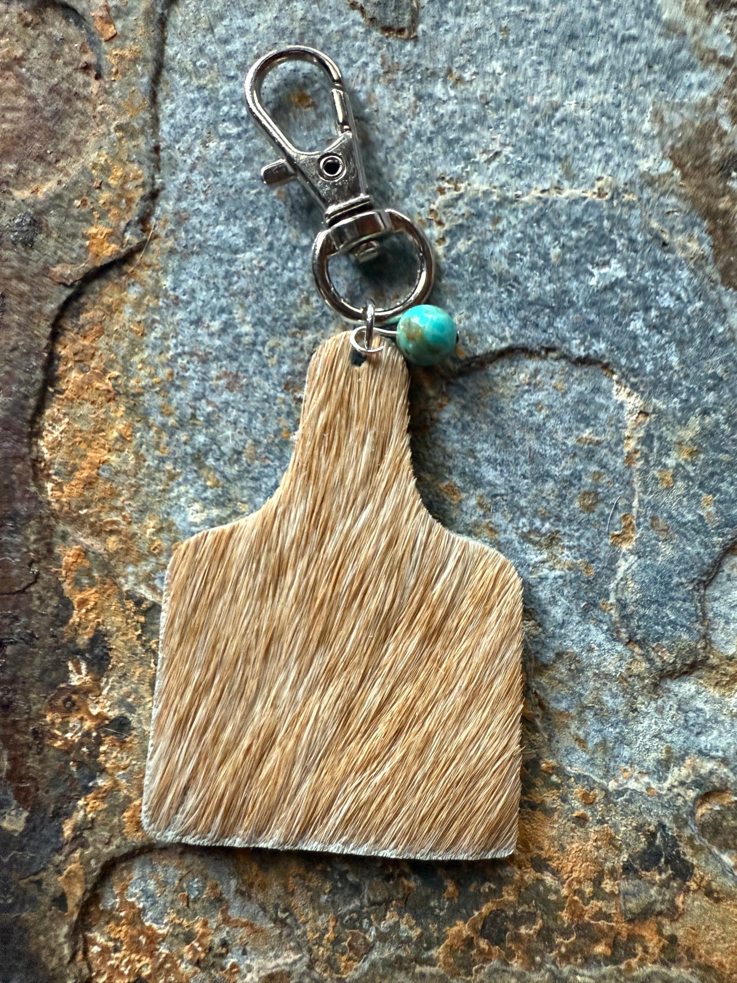 Cowhide Cow Tag Keychain