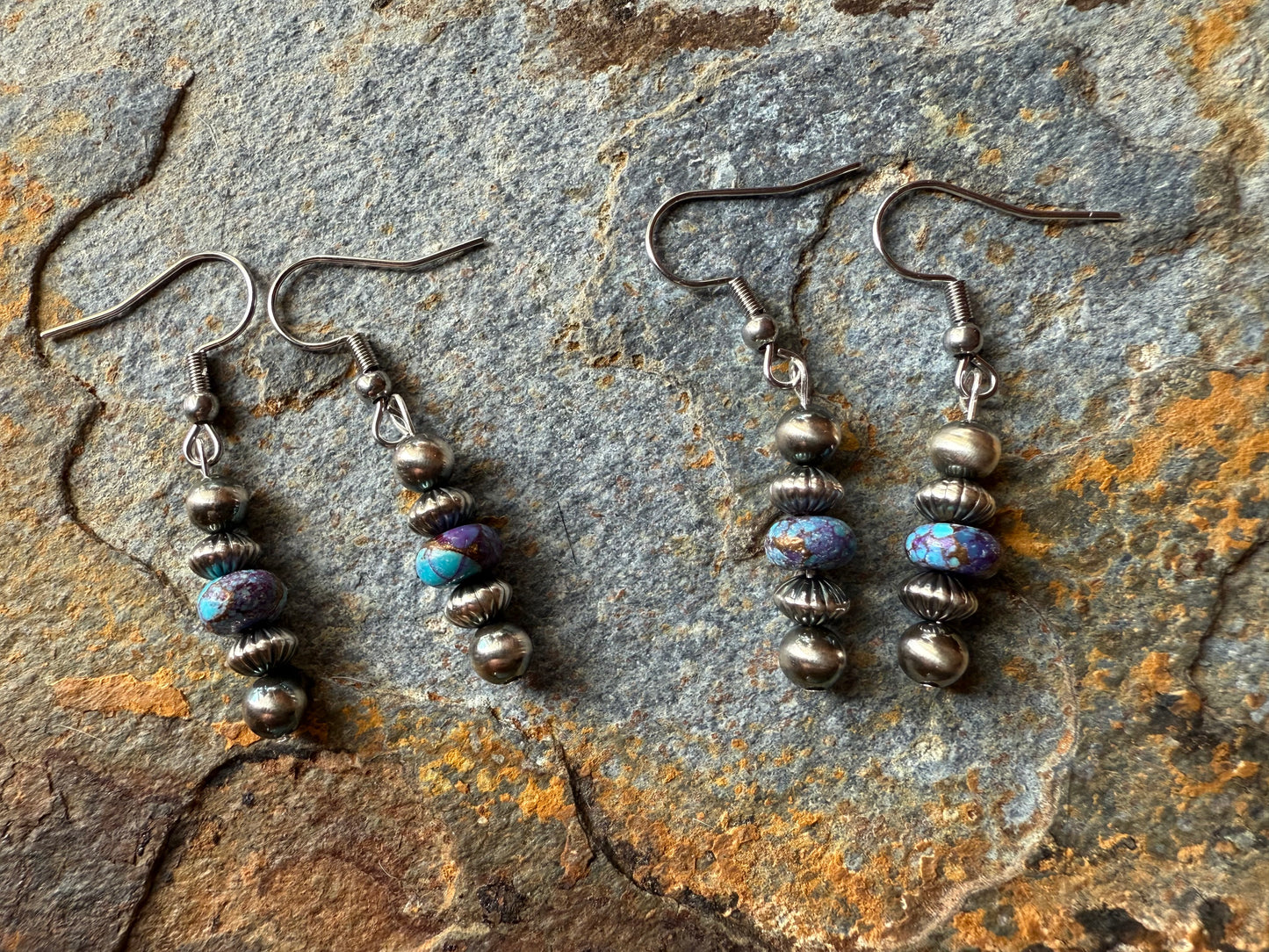 Sterling Silver Pearls & Spotted Purple Mohave Earrings
