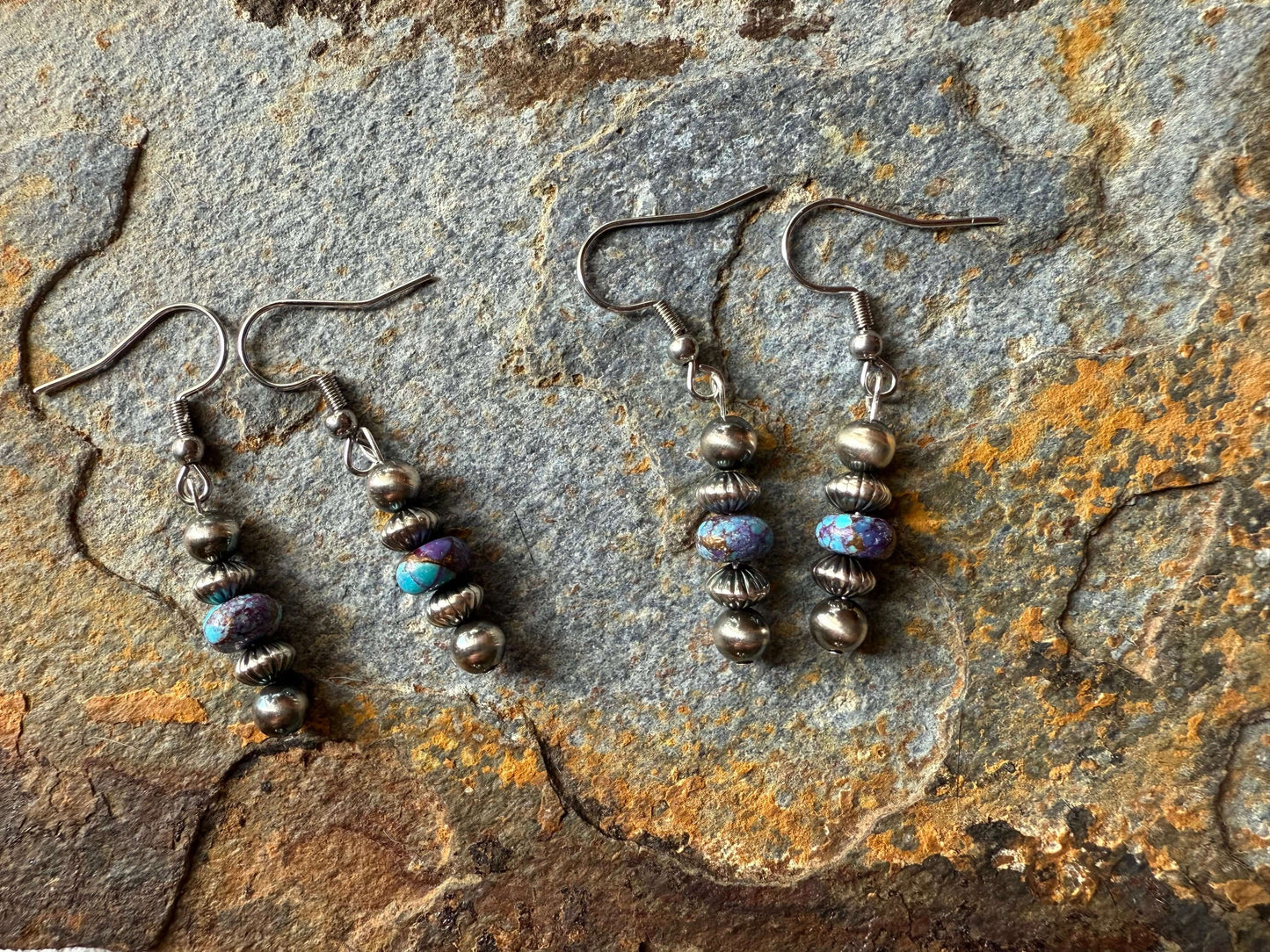 Sterling Silver Pearls & Spotted Purple Mohave Earrings featuring handcrafted pearls and Purple Mohave Turquoise.