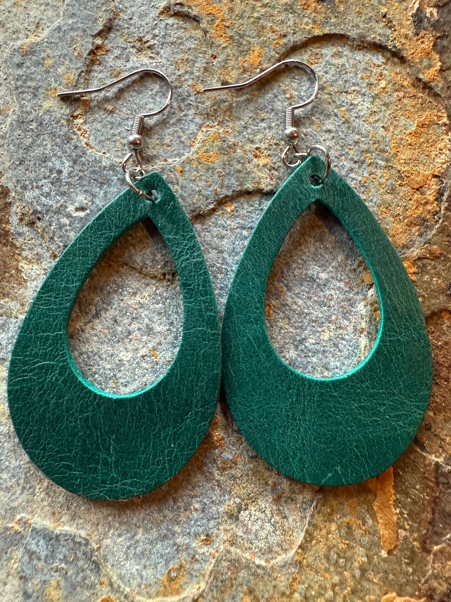 Leather Large Open Teardrop Earrings Unique Leather Earrings