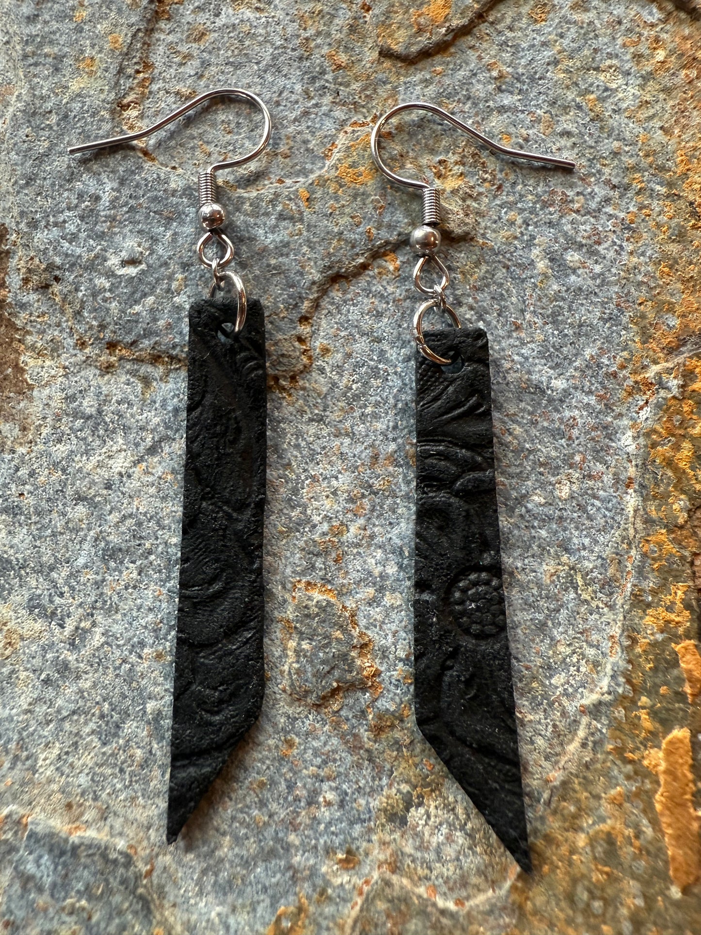 Leather Pointed Bar Earrings