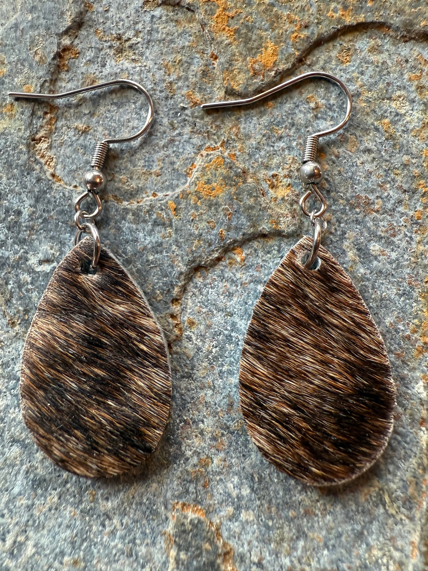 Cowhide Small Tear Drop Earrings