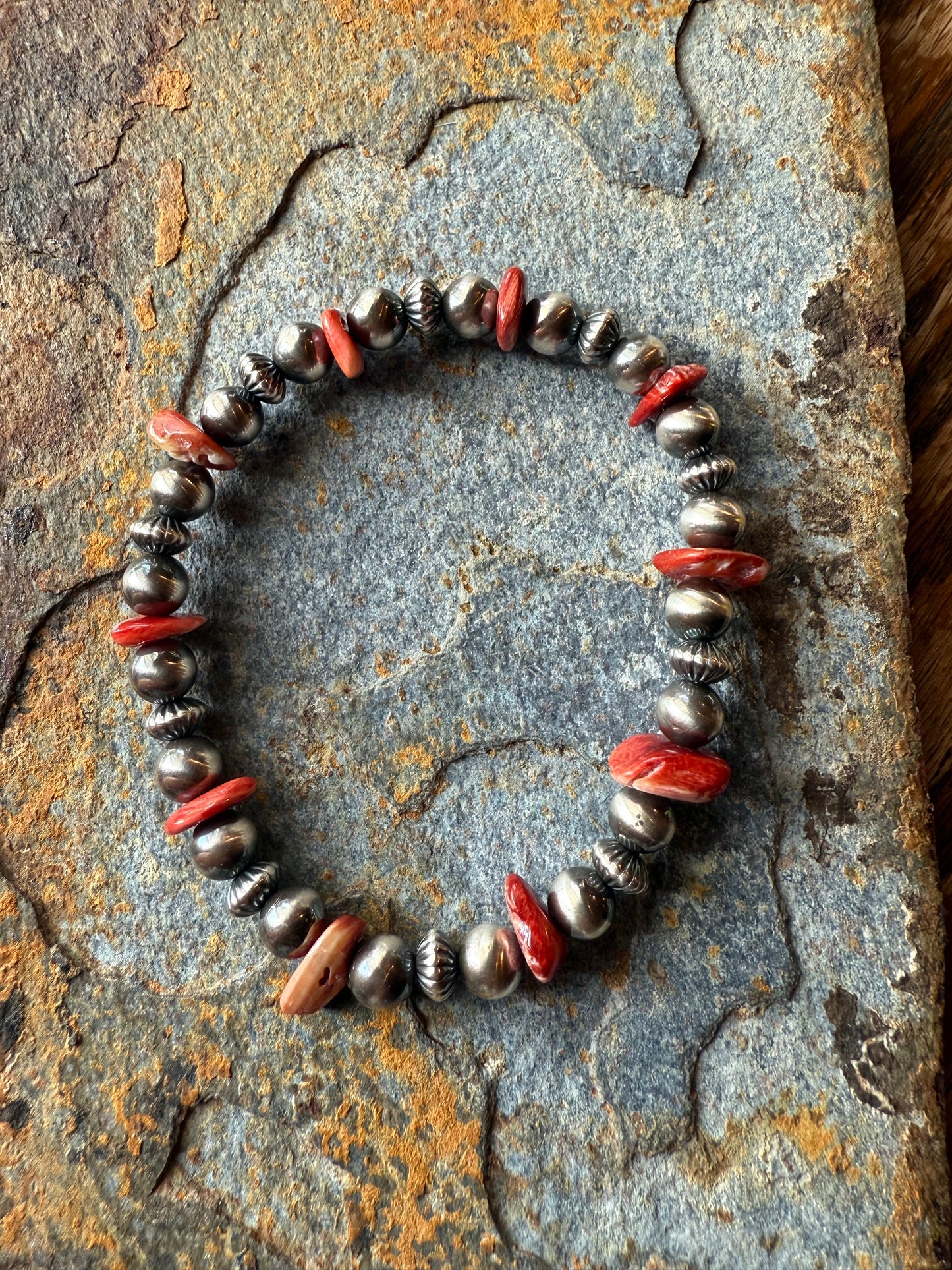 Red Spiny Oyster Sterling Silver Pearl Bracelet