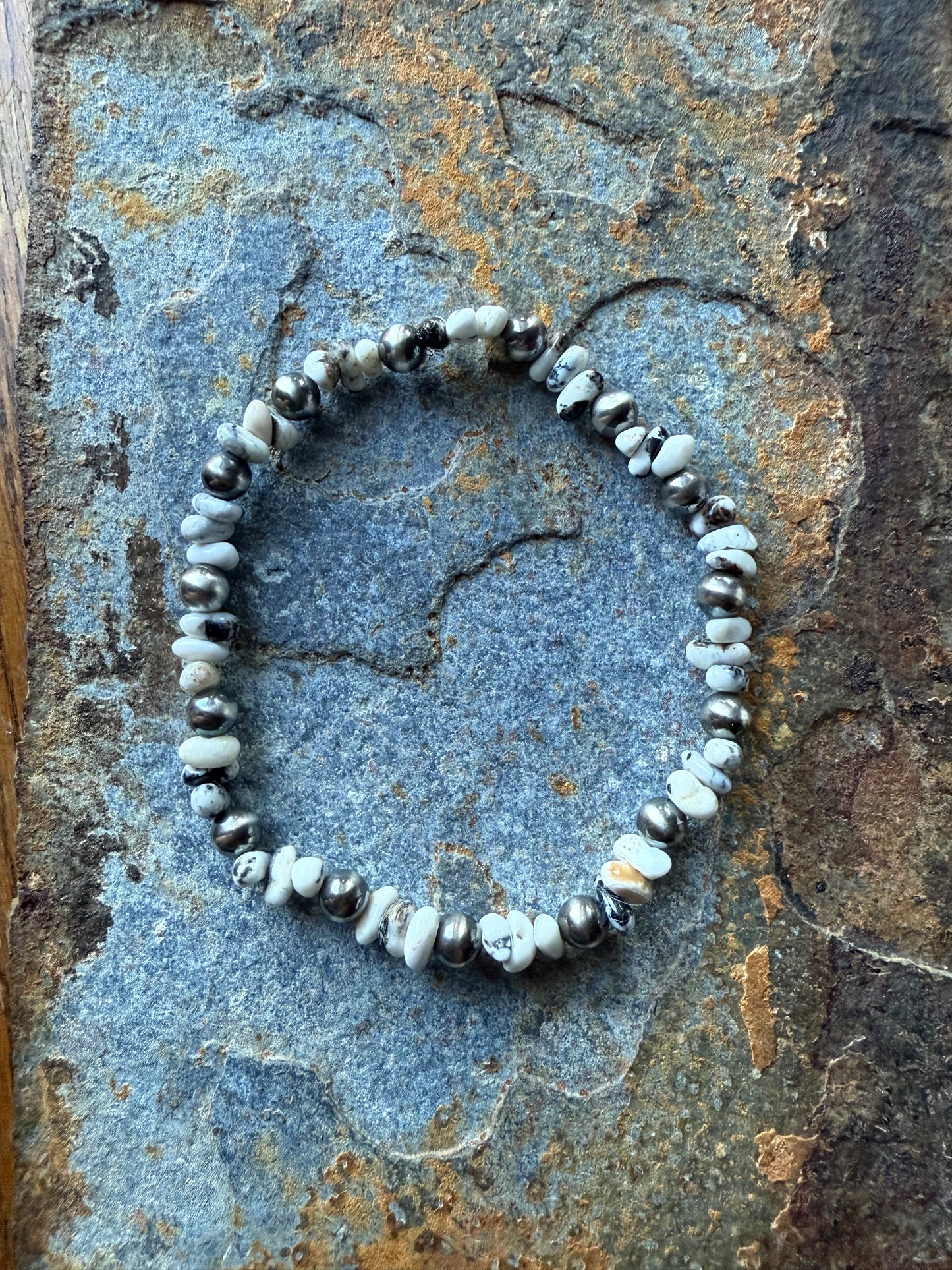 White Buffalo Chip Sterling Silver Pearl Bracelet