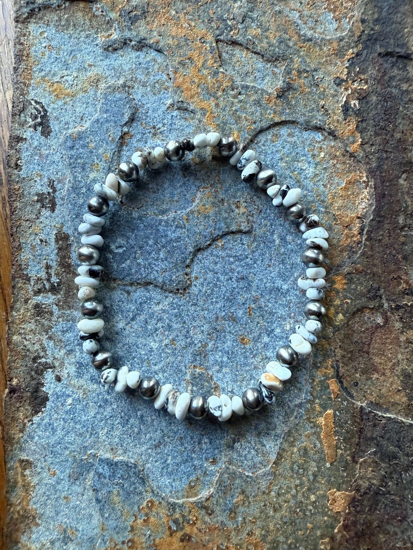 White Buffalo Chip Sterling Silver Pearl Bracelet Buffalo Beaded Sterling Silver Bracelet