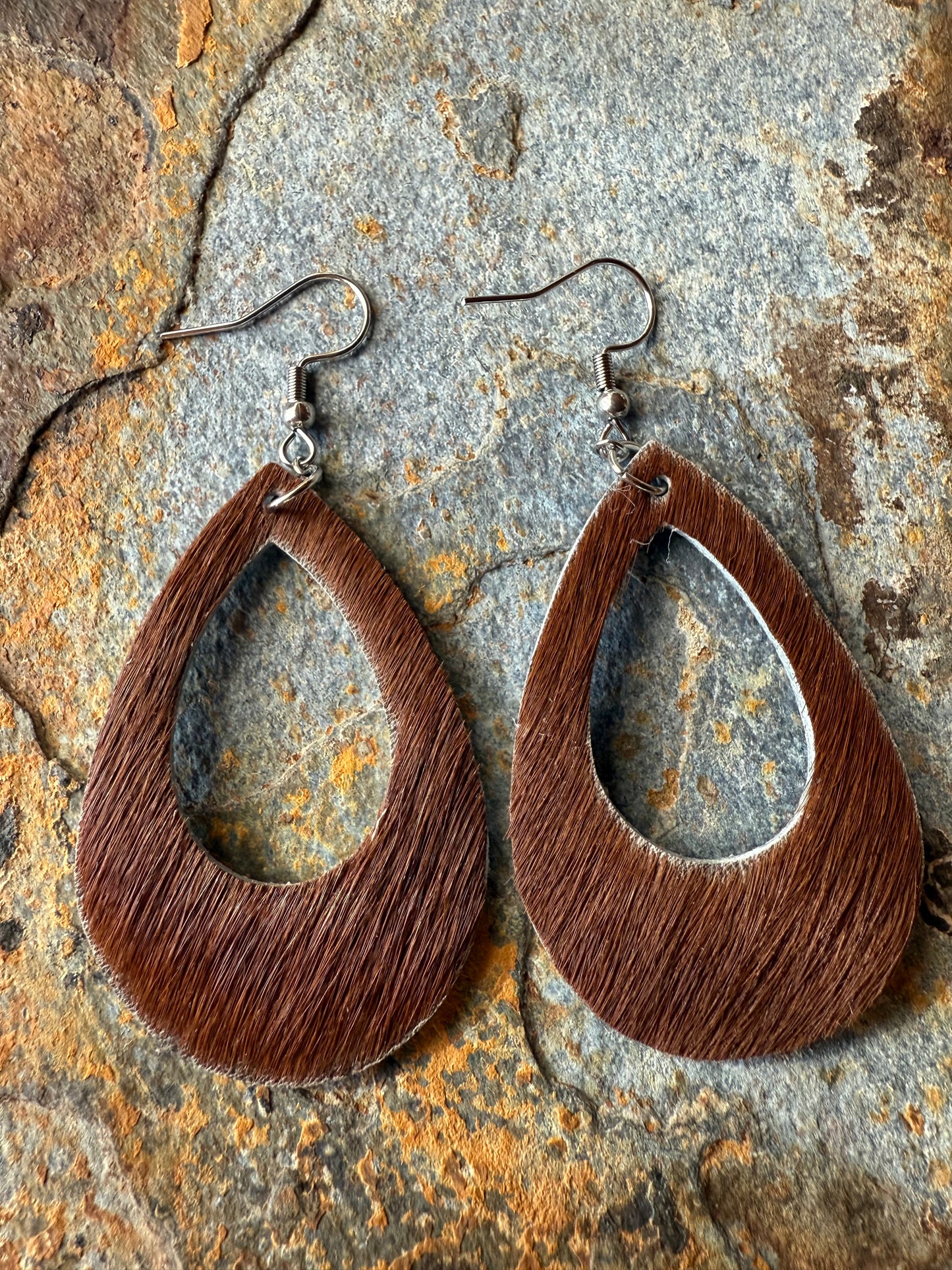 Cowhide Large Open Teardrop Earrings