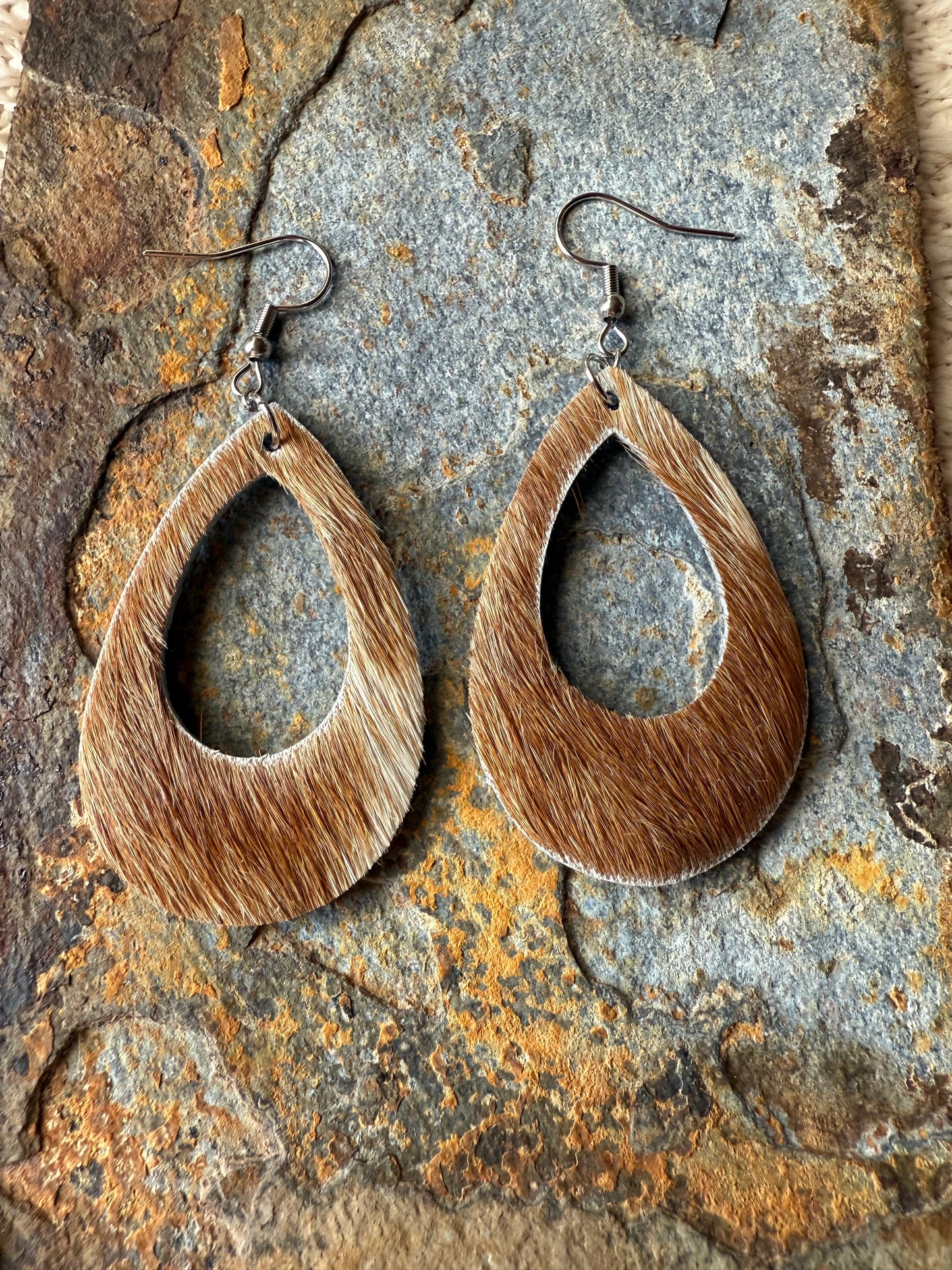 Cowhide Large Open Teardrop Earrings