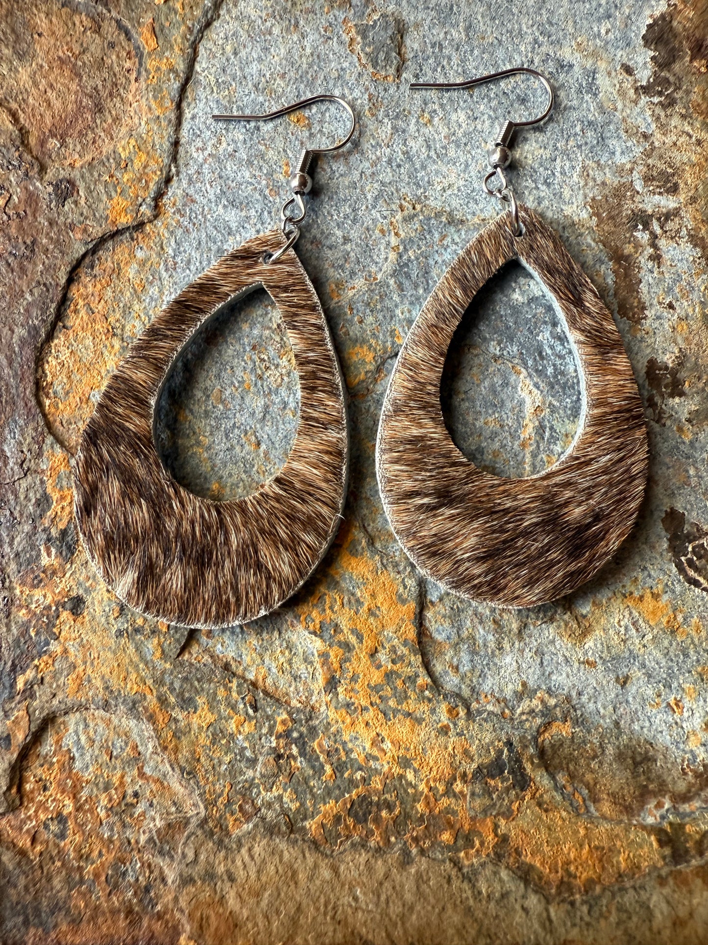 Cowhide Large Open Teardrop Earrings