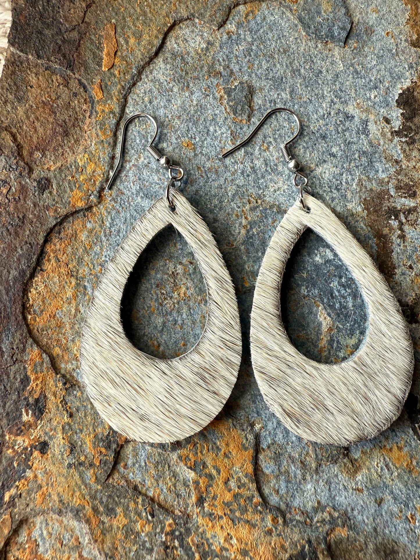 Cowhide Large Open Teardrop Earrings
