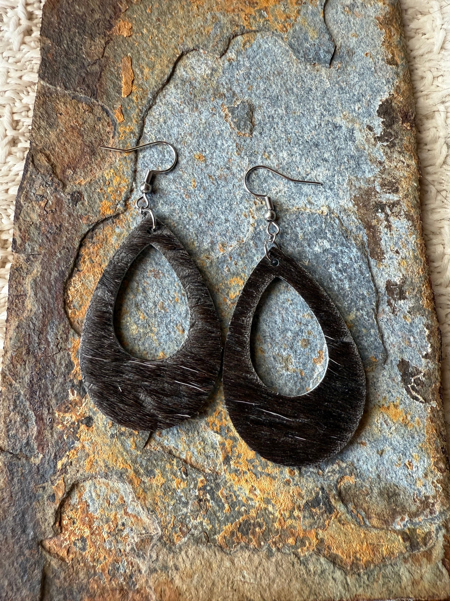 Cowhide Large Open Teardrop Earrings
