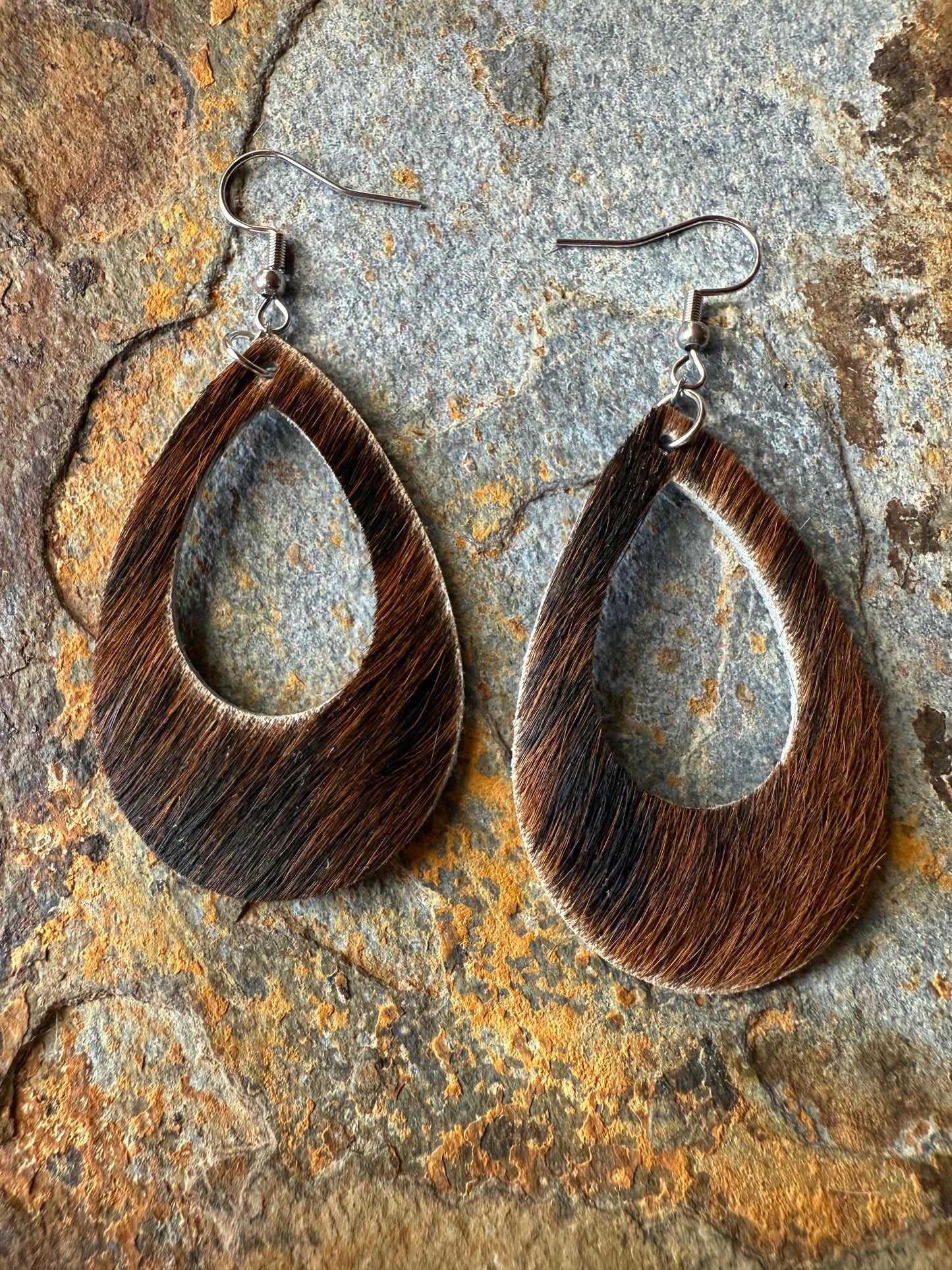 Cowhide Large Open Teardrop Earrings