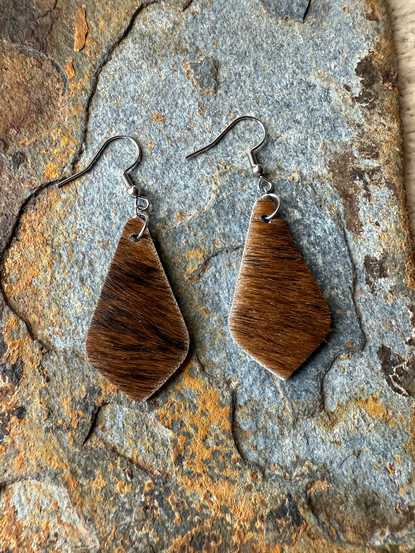 Cowhide Pointed Teardrop Earrings